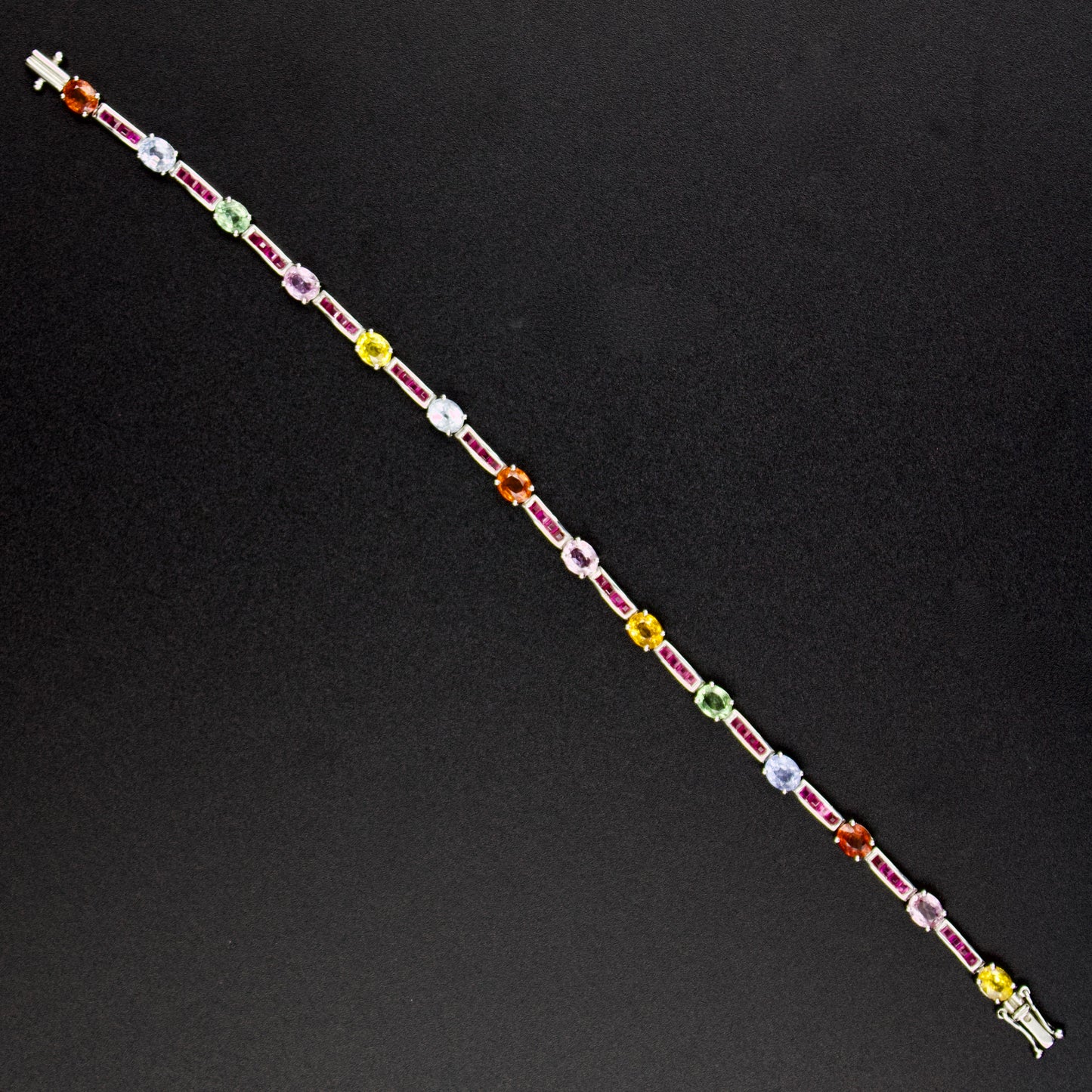 Elegant AAA Rainbow Sapphire and Ruby Luxury Statement Tennis Bracelet in 18K White Gold