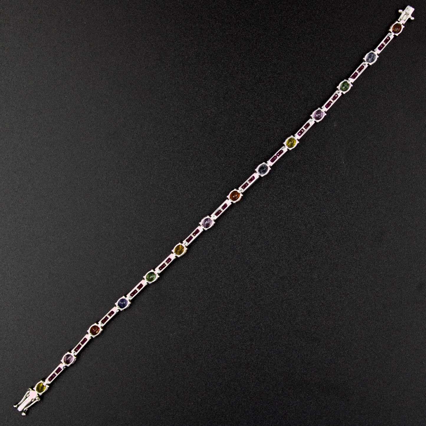 Elegant AAA Rainbow Sapphire and Ruby Luxury Statement Tennis Bracelet in 18K White Gold