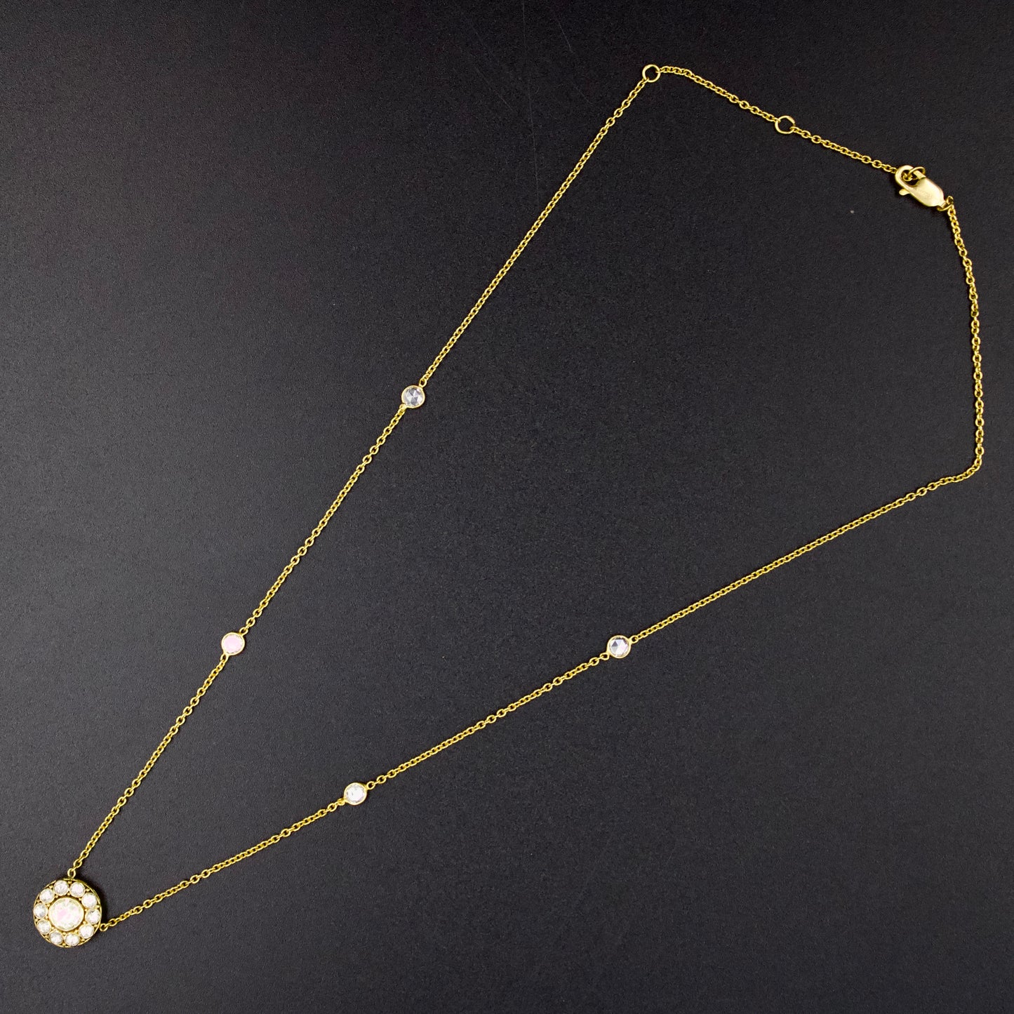 Elegant Natural 2.56 TCW Rose Cut Diamond Statement Pendant Necklace with Filigree Work in 18K Yellow Brushed Gold