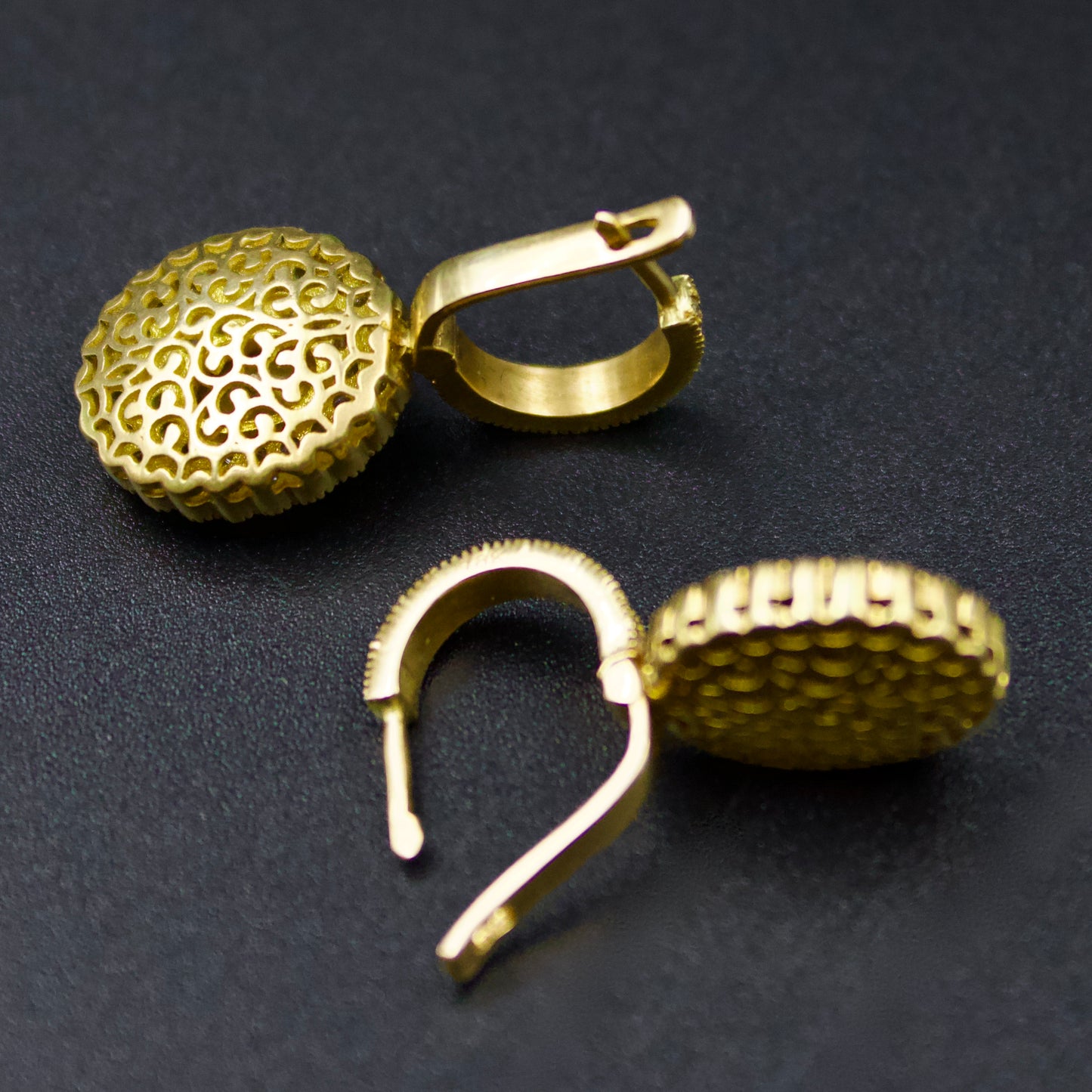 Elegant Natural 2.0 TCW Rose Cut Diamond Statement Cluster Drop Earrings with Filigree Work Back in 18K Yellow Brushed Gold
