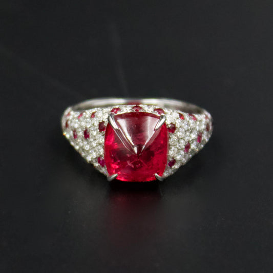 Luxury IGI Certified 5.7 ct Burmese Jedi Red Spinel, Ruby and Diamond Statement Cocktail Ring in 18K White Gold