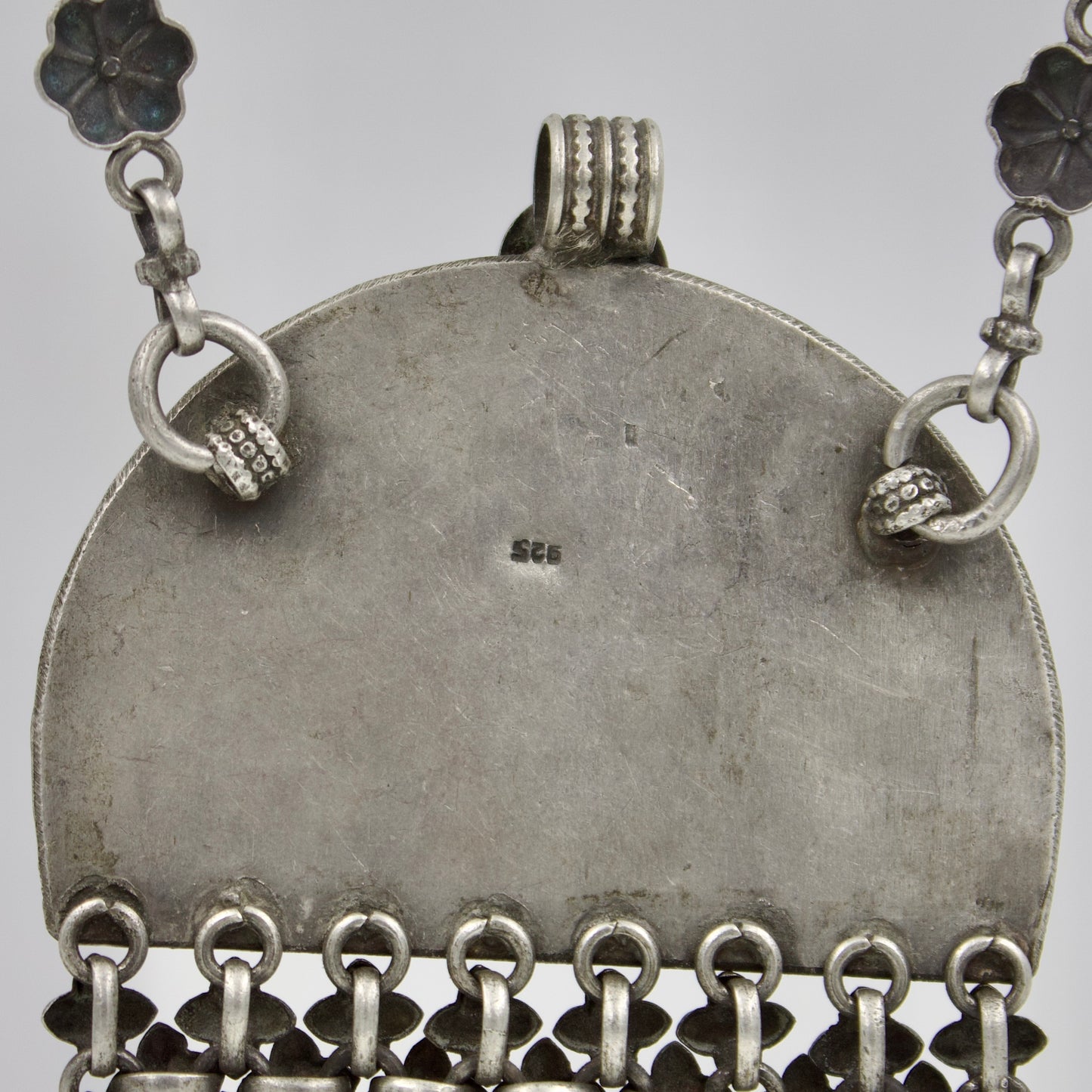 Vintage Indian Rajasthani Tribal Long Statement Kundan Ghungroo Pendant Necklace in Sterling Silver 23 Inch Long Necklace