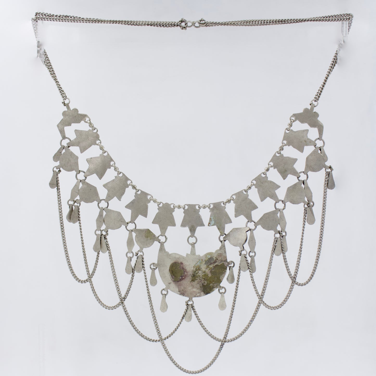 Antique Rajasthani Indian Fusion Tribal Statement Long Necklace from Barmer in Silver 24 Inches Early 1900s Collectors Piece