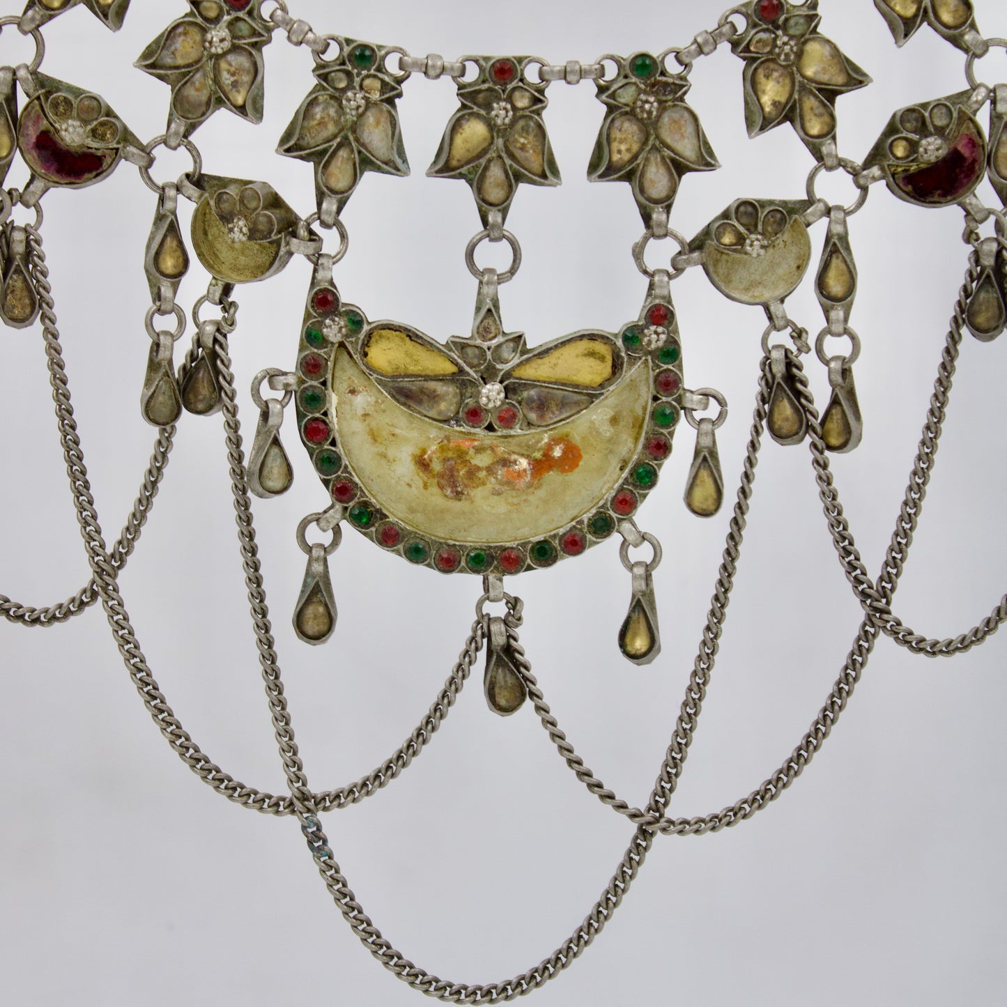 Antique Rajasthani Indian Fusion Tribal Statement Long Necklace from Barmer in Silver 24 Inches Early 1900s Collectors Piece