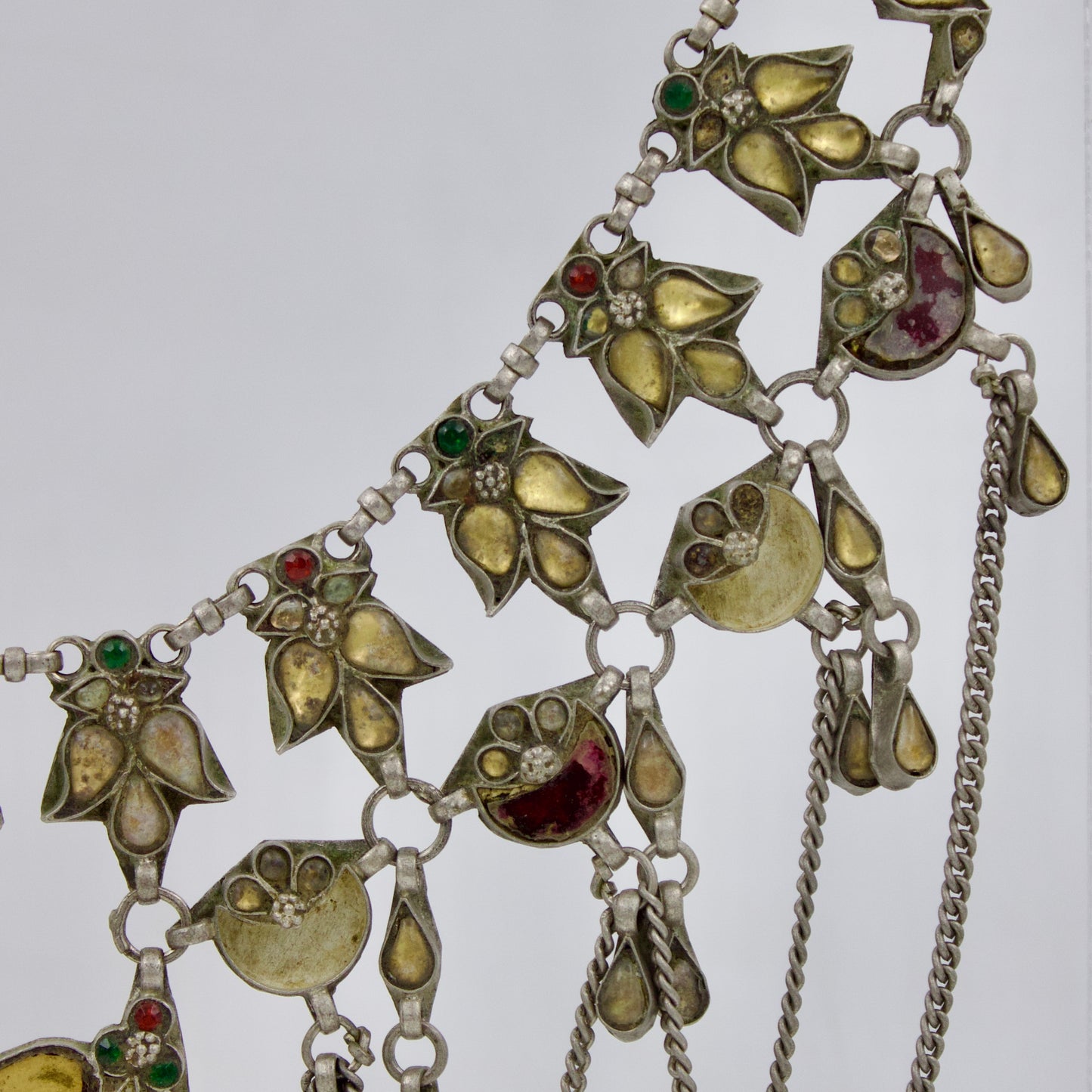Antique Rajasthani Indian Fusion Tribal Statement Long Necklace from Barmer in Silver 24 Inches Early 1900s Collectors Piece