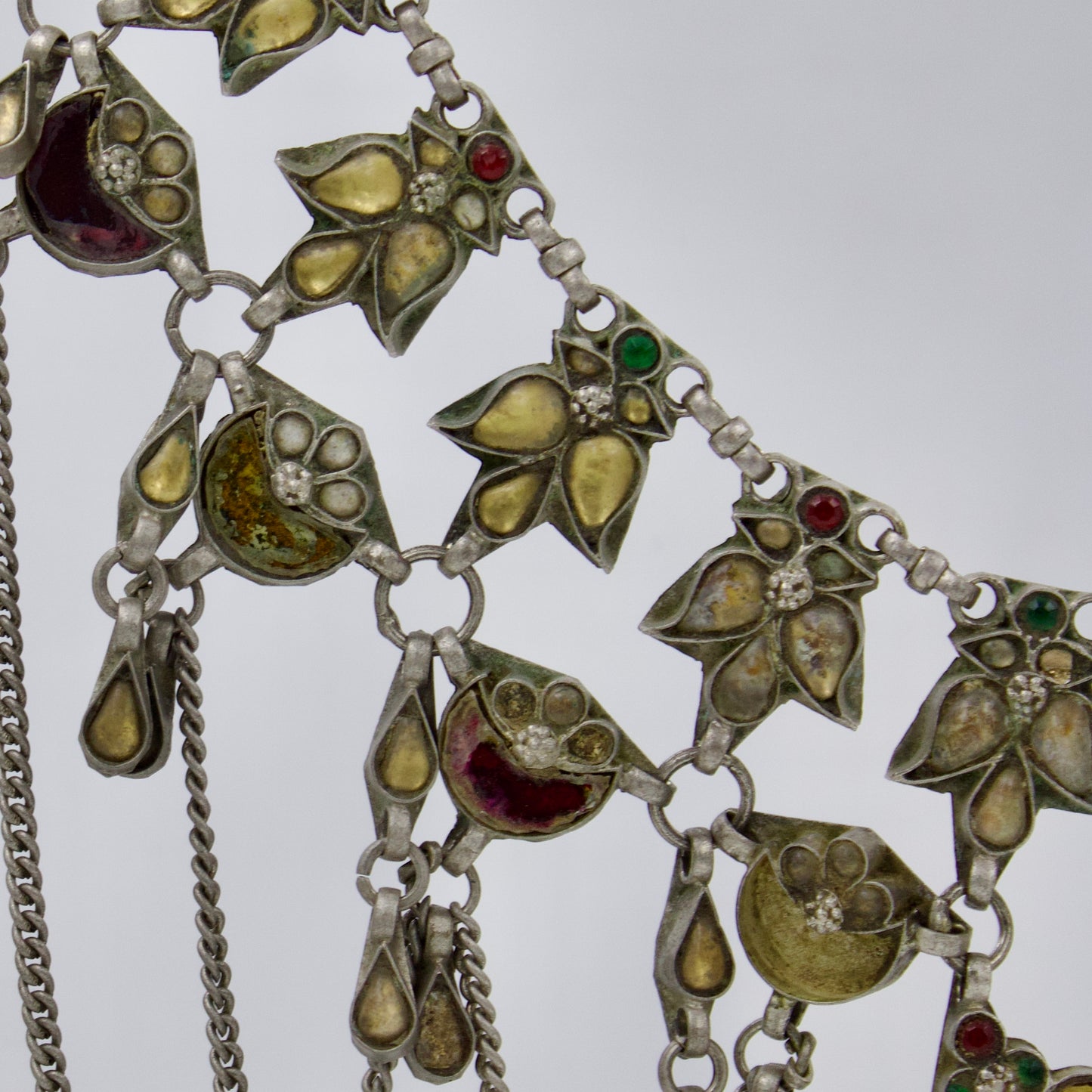 Antique Rajasthani Indian Fusion Tribal Statement Long Necklace from Barmer in Silver 24 Inches Early 1900s Collectors Piece