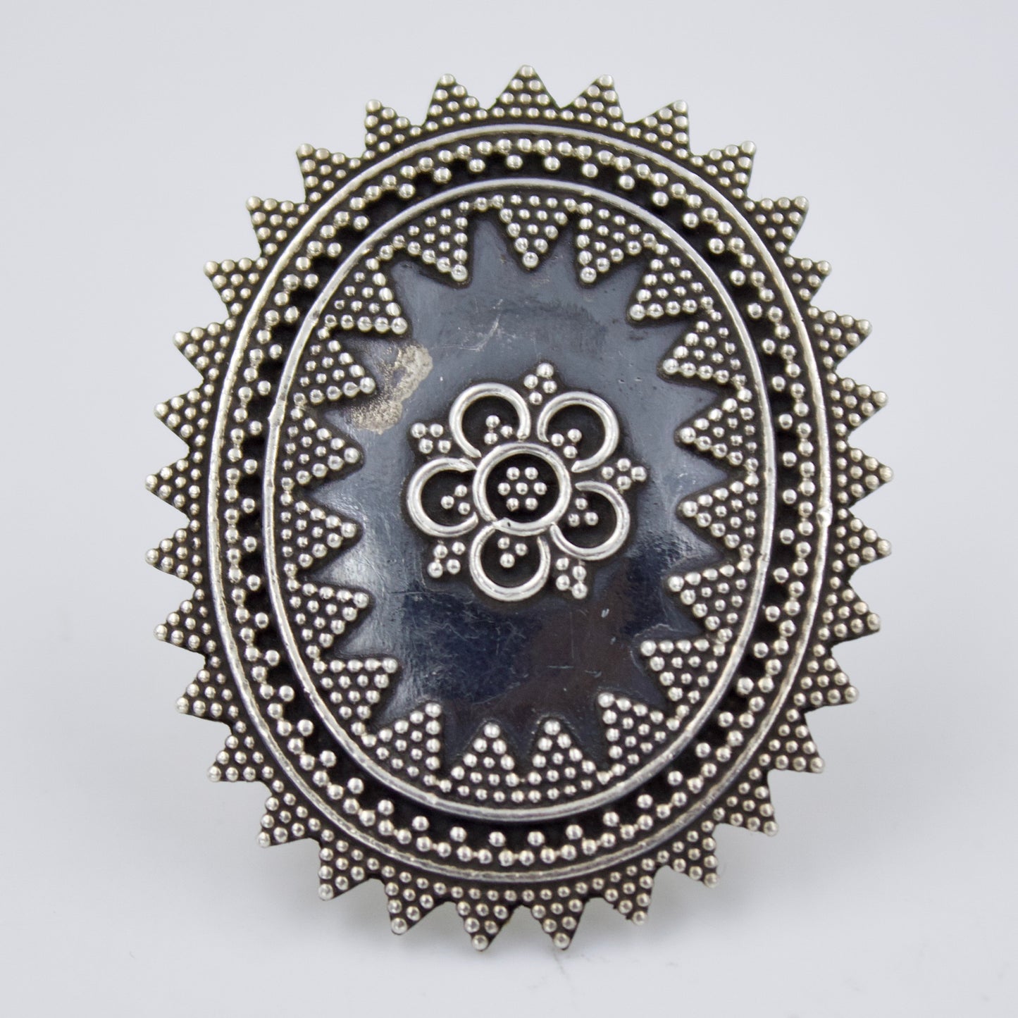 Handmade Rawa Work Tribal Indian Statement Cocktail Ring in Sterling Silver
