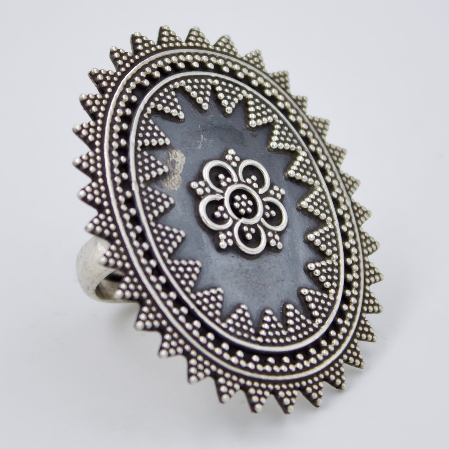 Handmade Rawa Work Tribal Indian Statement Cocktail Ring in Sterling Silver