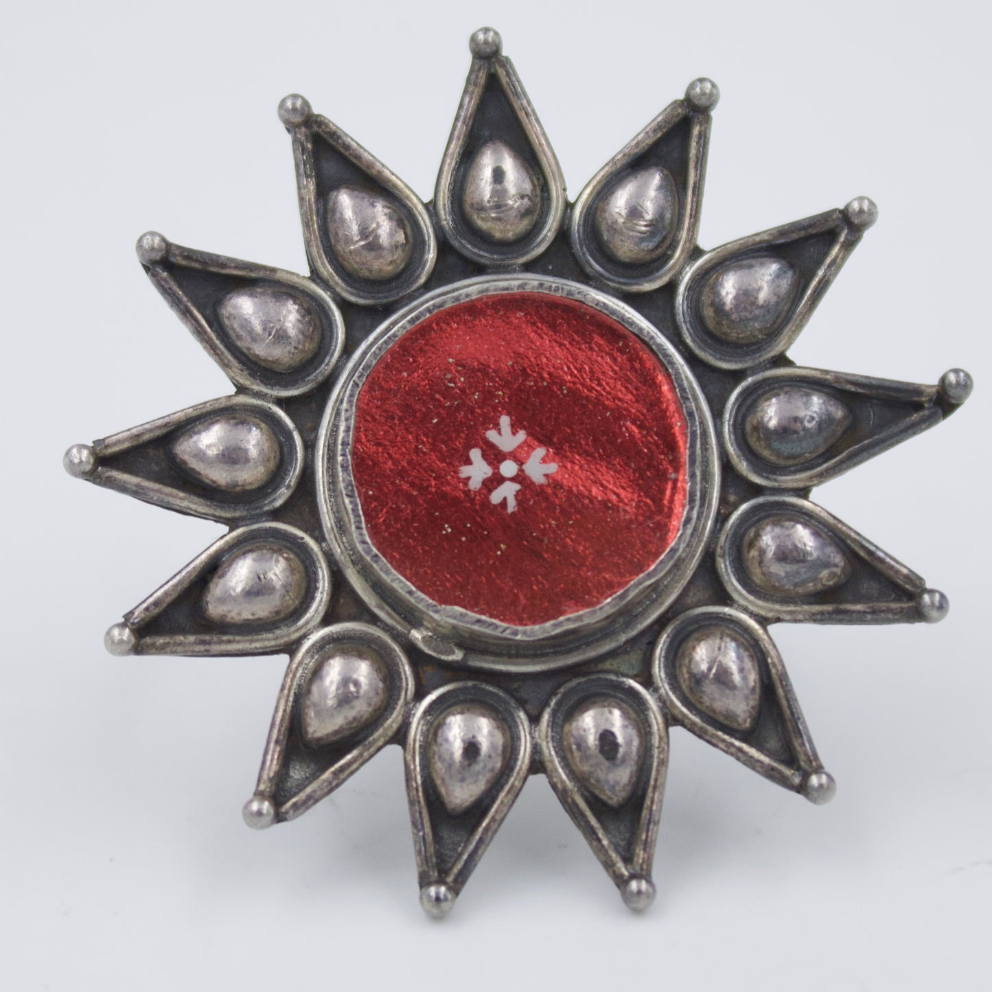 Handmade Tribal Indian Rajasthani Hand Painted Statement Cocktail Ring in Sterling Silver