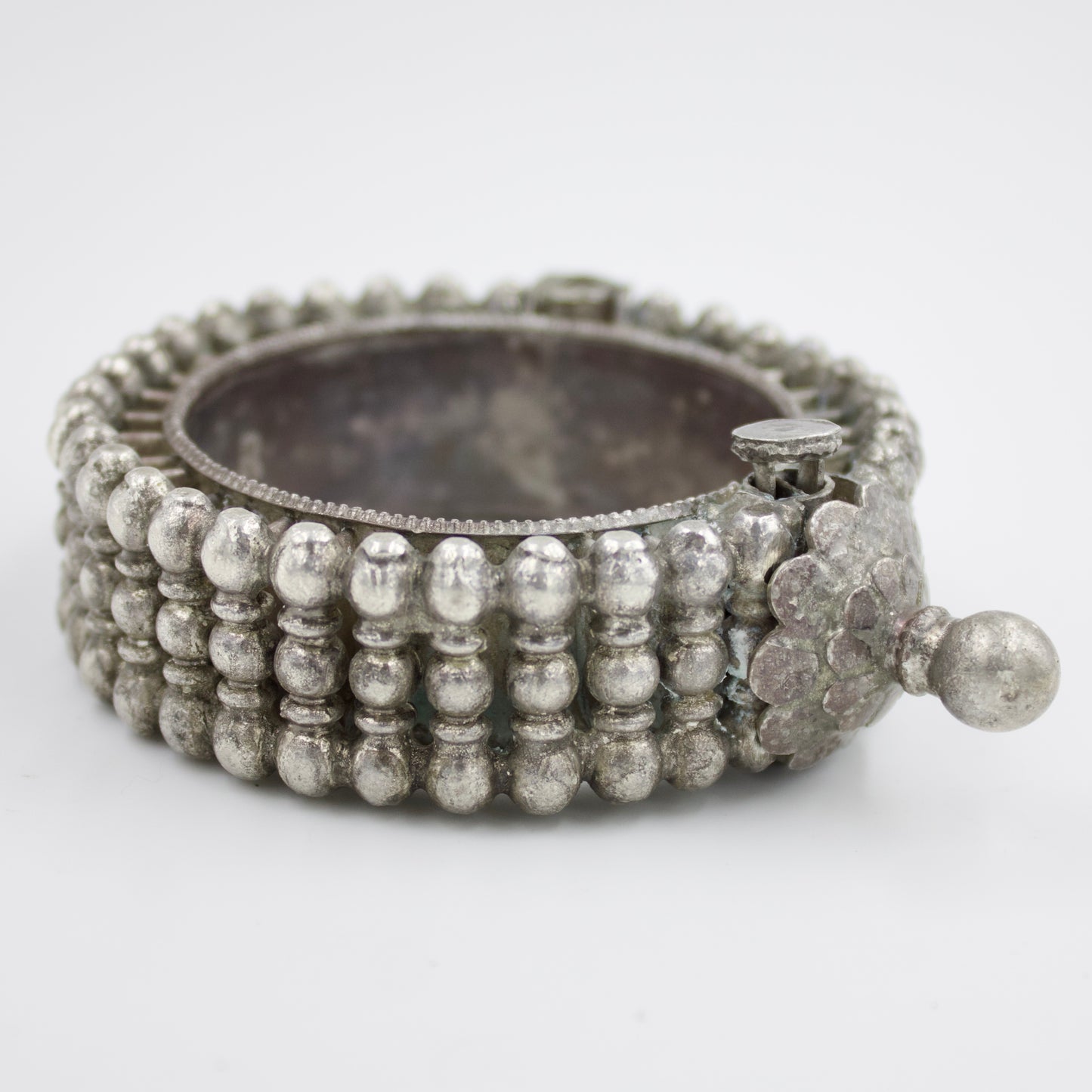 Antique Rajasthani Hinged Tribal Bangle Bracelet in Silver