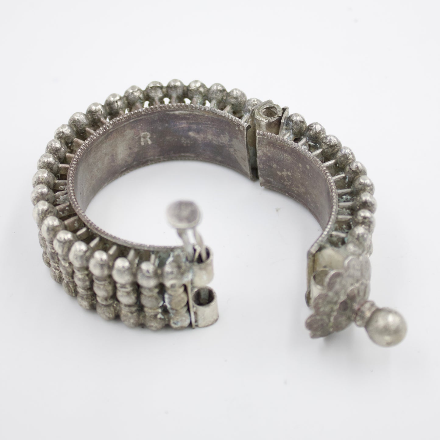 Antique Rajasthani Hinged Tribal Bangle Bracelet in Silver