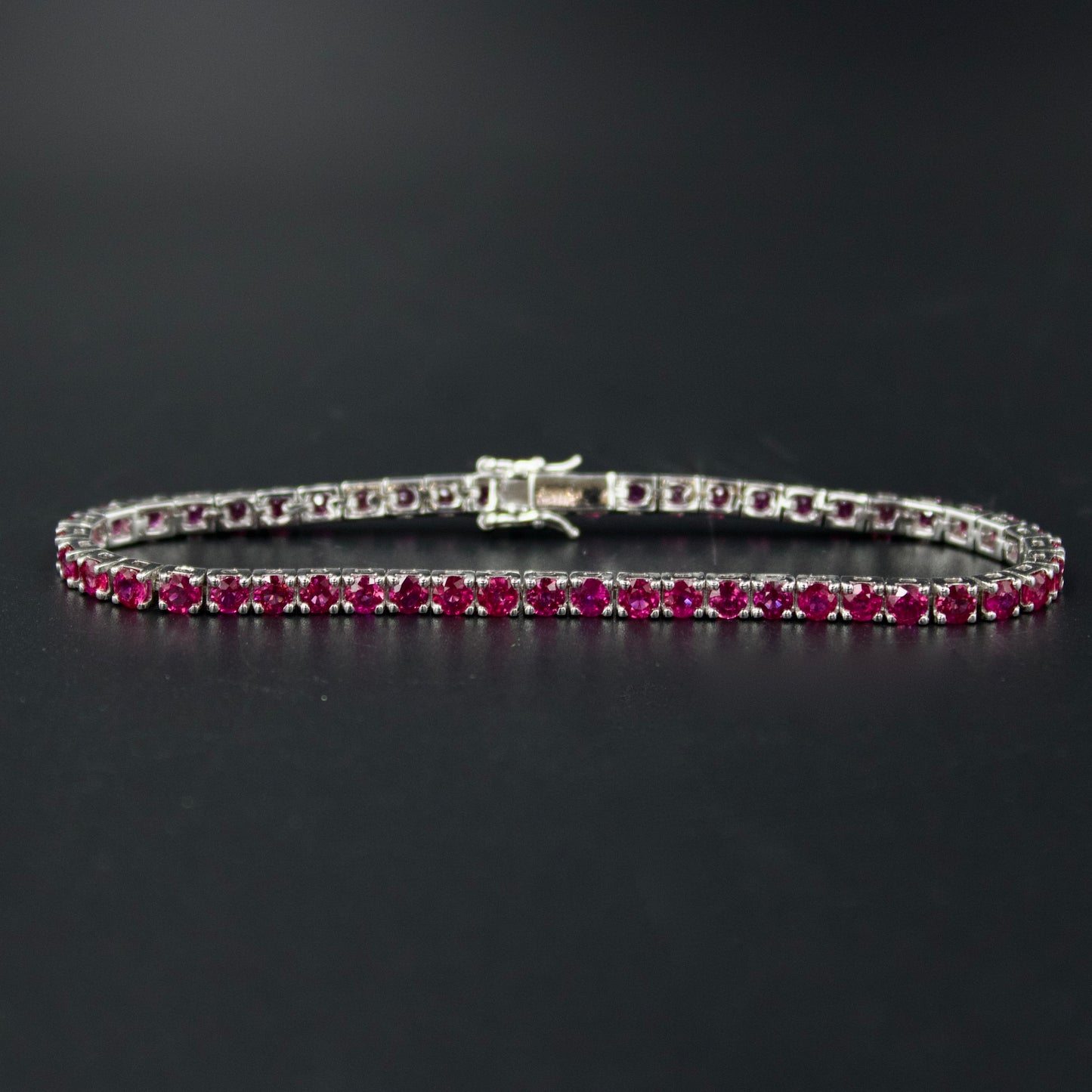 Elegant 6.4 TCW AAA Burmese Ruby Luxury Minimalist Tennis Bracelet in 18K White Gold