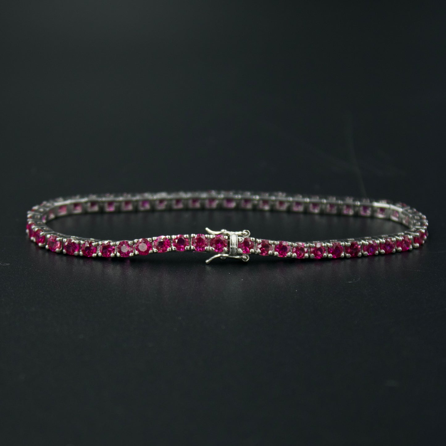 Elegant 6.4 TCW AAA Burmese Ruby Luxury Minimalist Tennis Bracelet in 18K White Gold