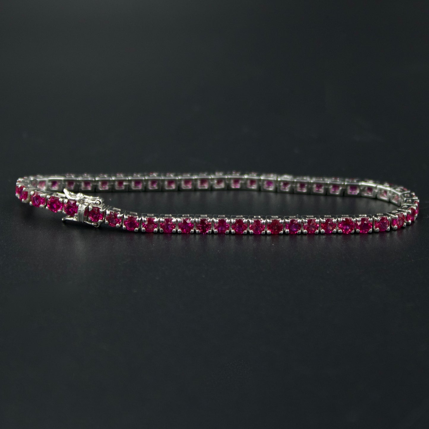 Elegant 6.4 TCW AAA Burmese Ruby Luxury Minimalist Tennis Bracelet in 18K White Gold