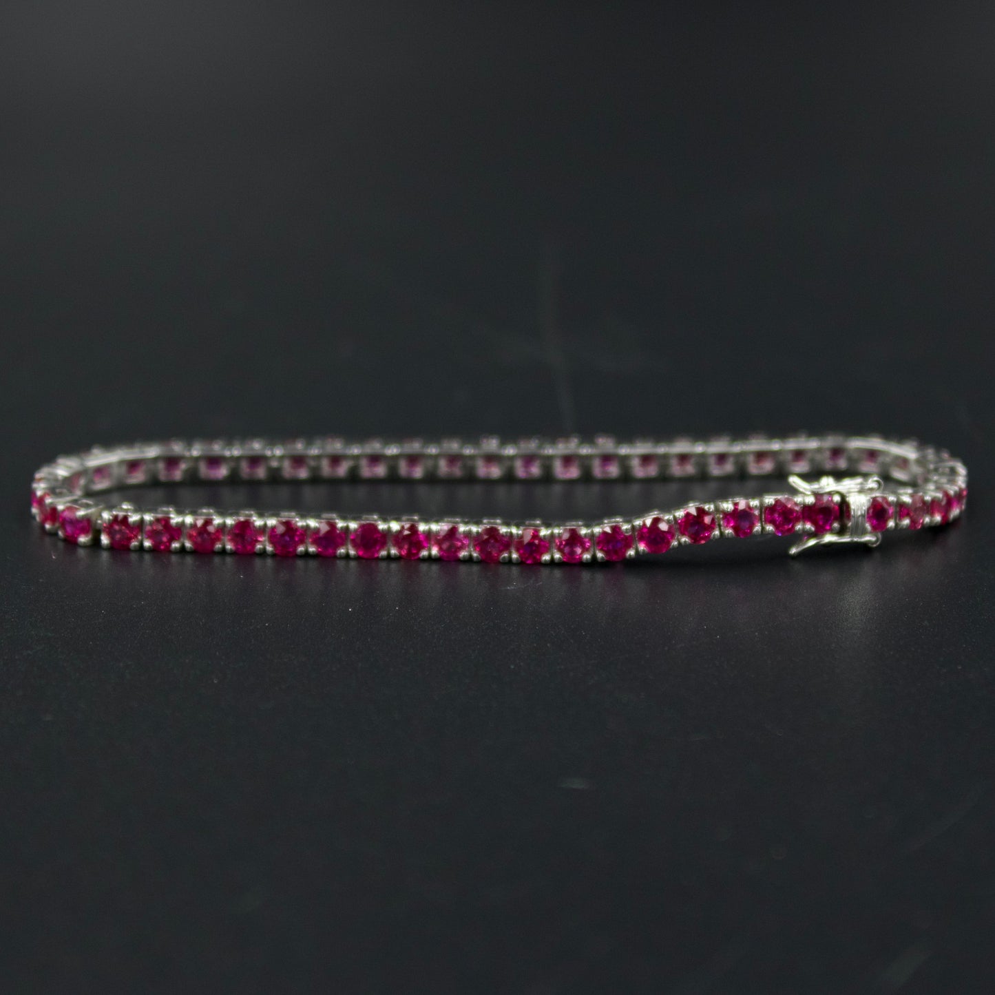 Elegant 6.4 TCW AAA Burmese Ruby Luxury Minimalist Tennis Bracelet in 18K White Gold