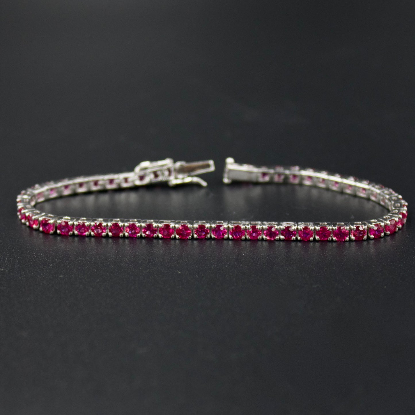 Elegant 6.4 TCW AAA Burmese Ruby Luxury Minimalist Tennis Bracelet in 18K White Gold
