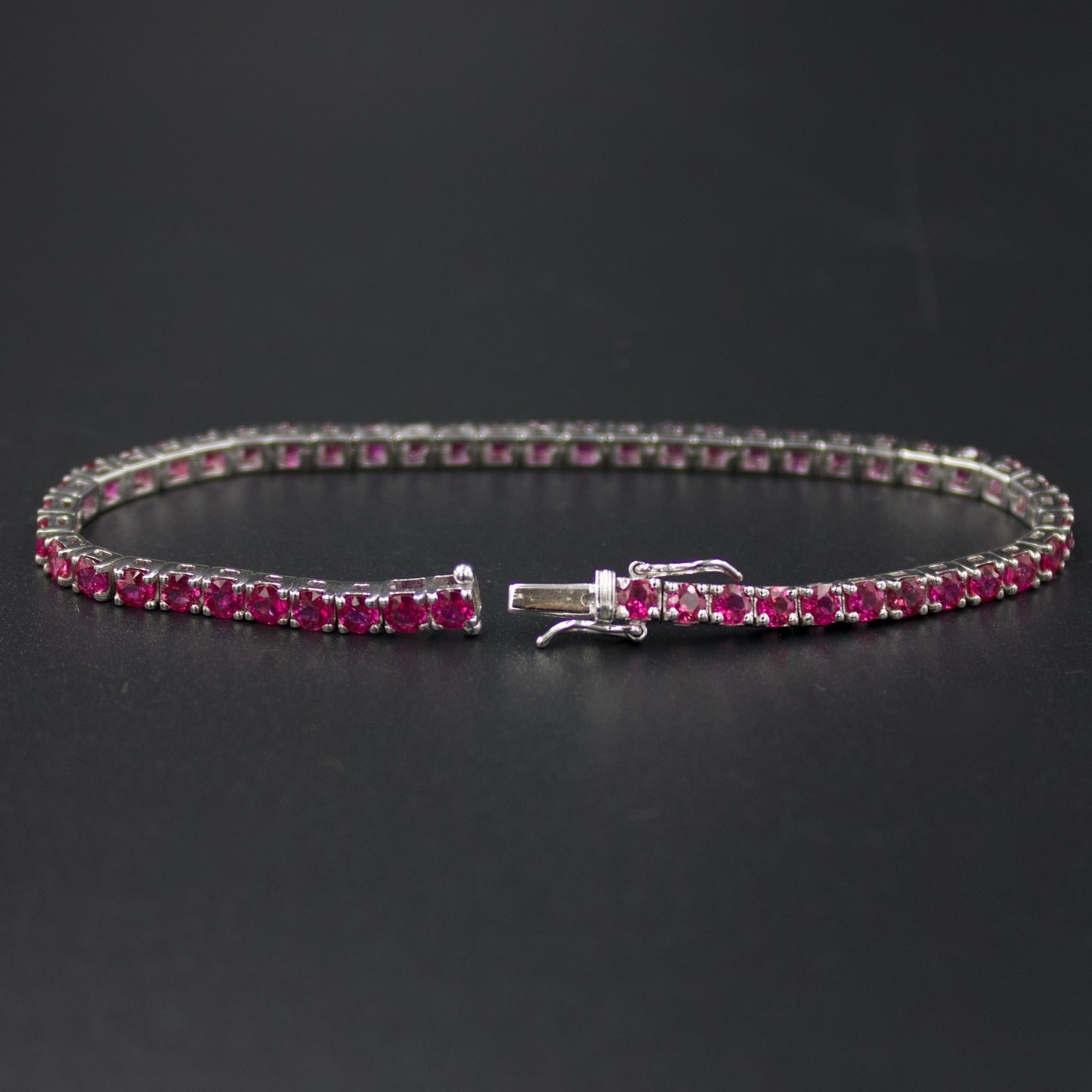 Elegant 6.4 TCW AAA Burmese Ruby Luxury Minimalist Tennis Bracelet in 18K White Gold
