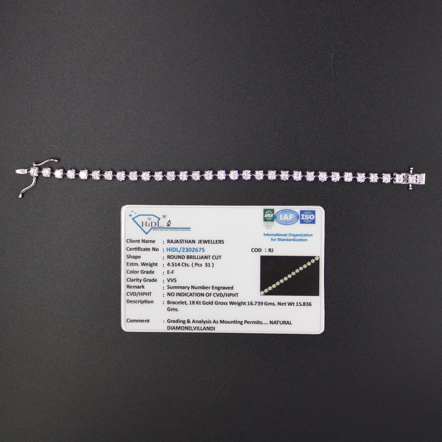 Elegant Certified EF - VVS 4.51 Ct Triple Excellent Natural Diamond Luxury Tennis Bracelet in 18K White Gold 6.75 Inches