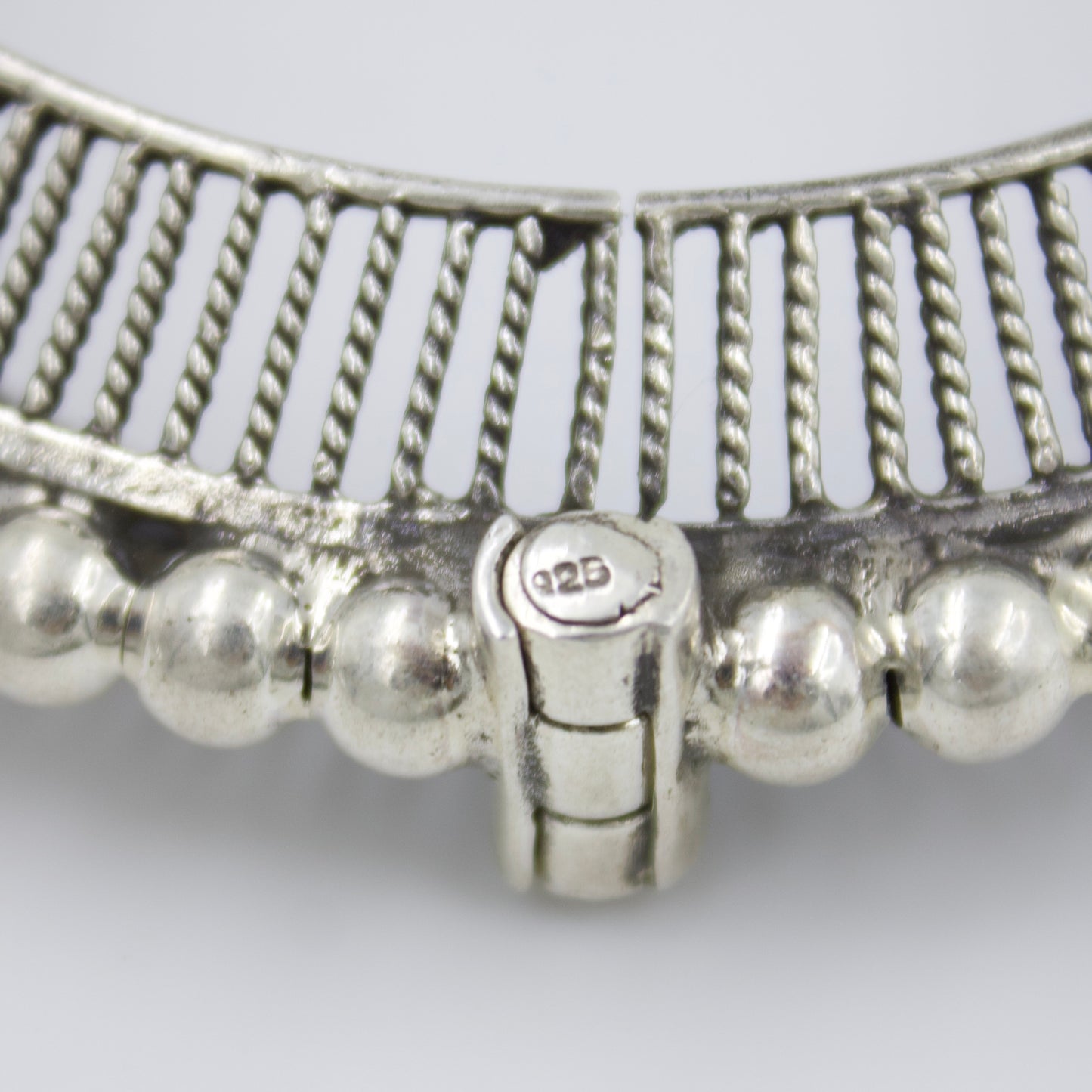 Handmade Mesh Work Ball Statement Broad Hinged Kada Bangle in Sterling Silver