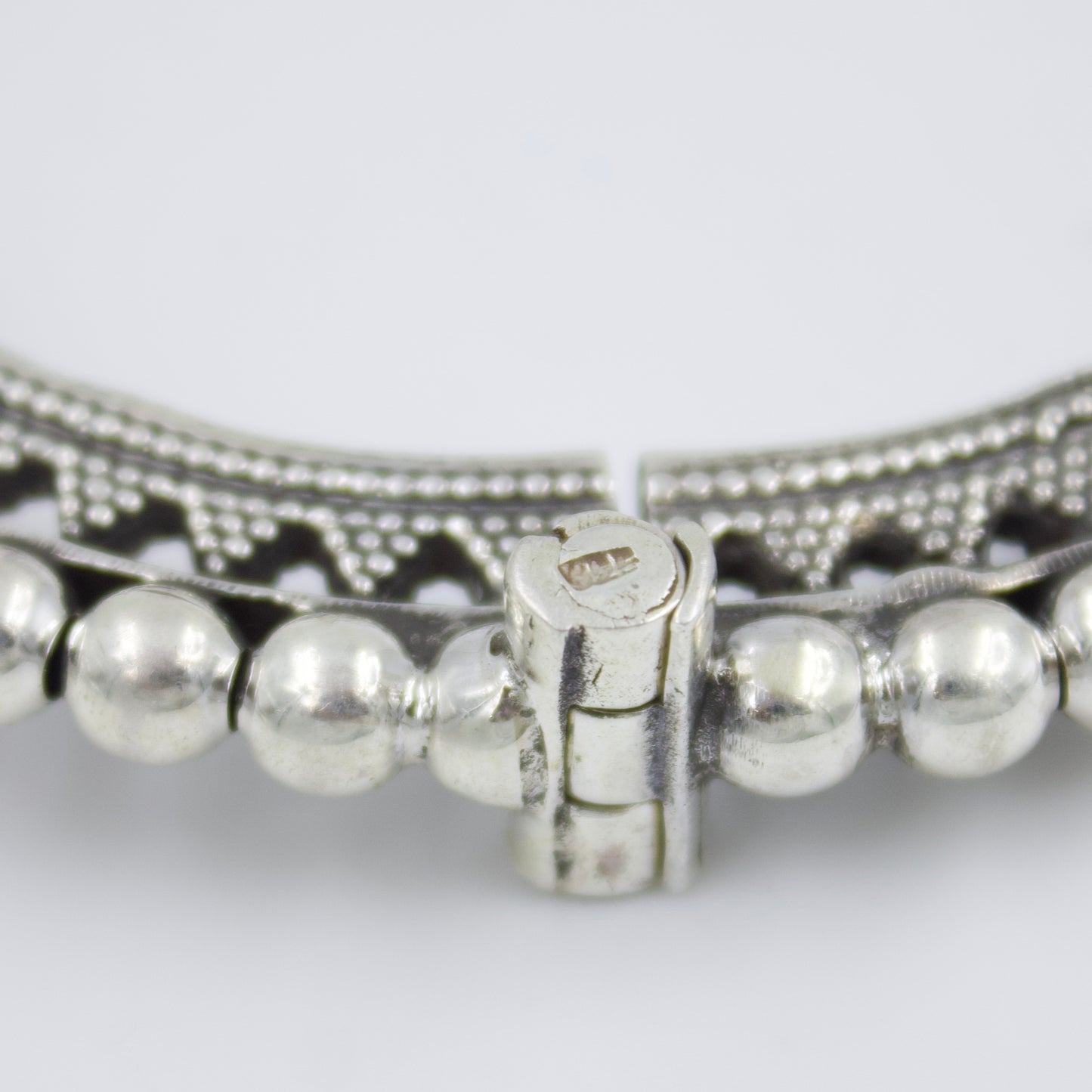 Handmade Rava Work Ball Statement Hinged Kada Bangle in Sterling Silver