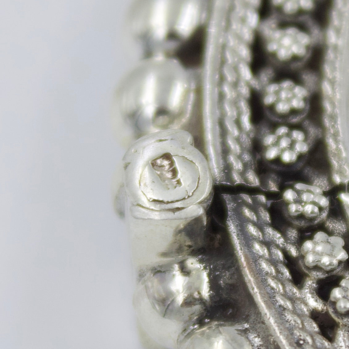 Handmade Rava Work Ball Statement Hinged Kada Bangle in Sterling Silver