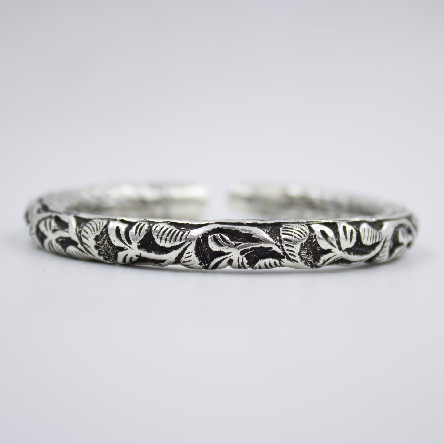 Hand Etched Indian Tribal Statement Chitai Cuff Bracelet in Sterling Silver