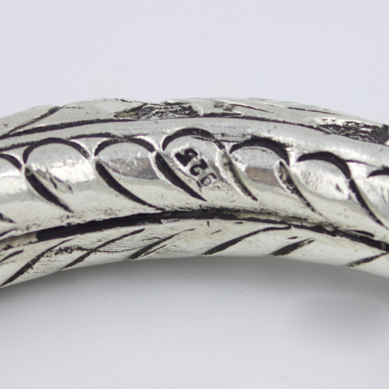 Hand Etched Peacock Motif Indian Tribal Statement Chitai Cuff Bracelet in Sterling Silver