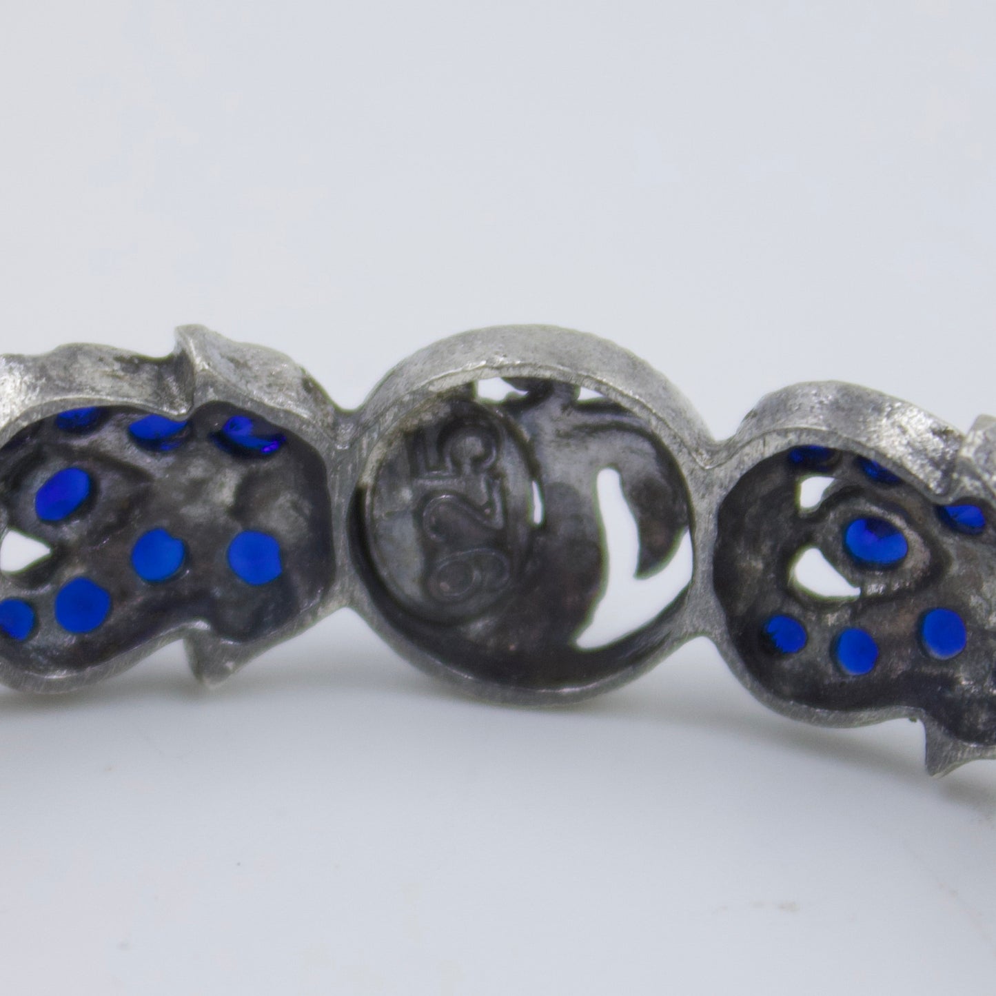 Elegant Indian Temple Kada Hinged Bangle with Lab Sapphire in Sterling Silver