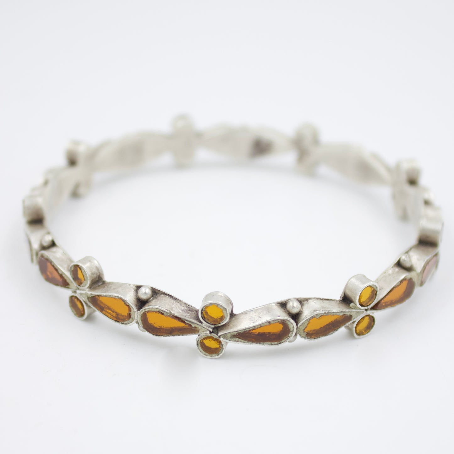 Handmade Barmeri Colored Glass Slip On Kada Bangle in Sterling Silver