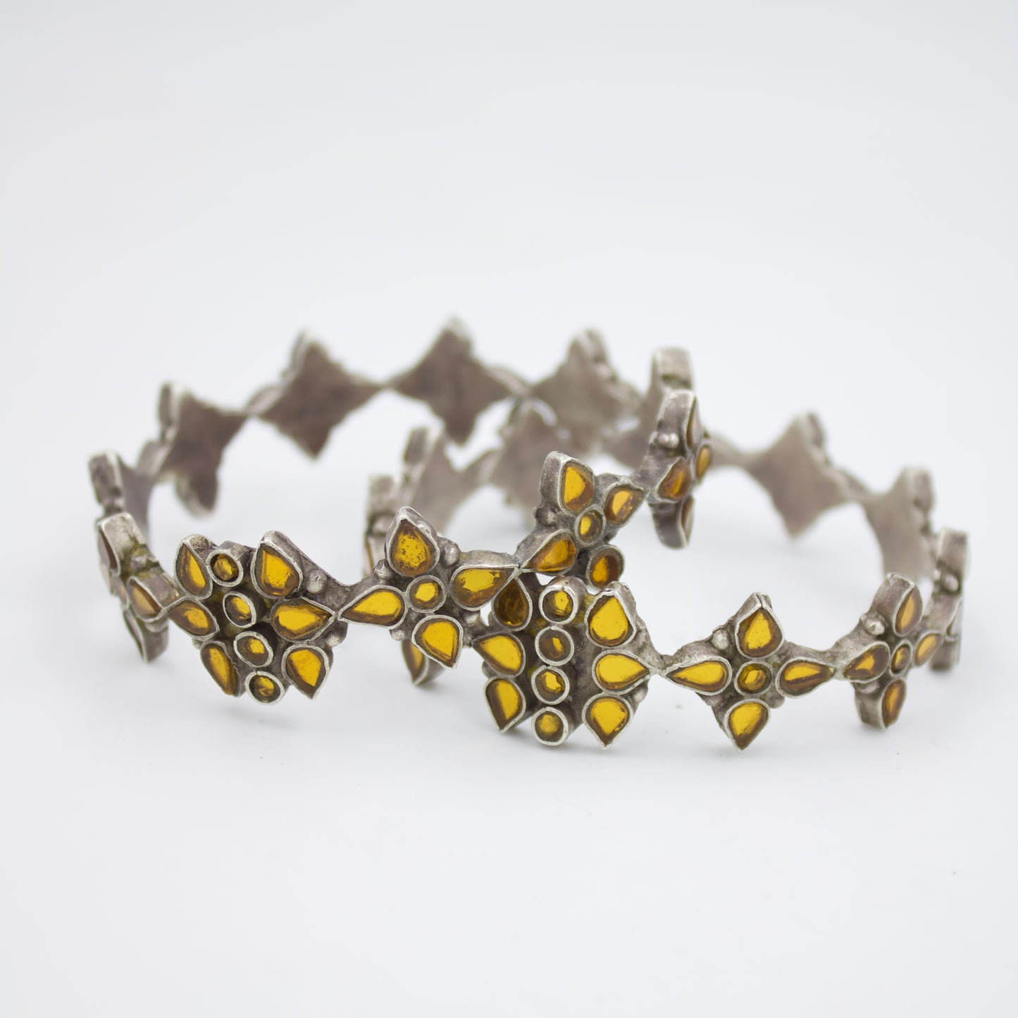 Handmade Barmeri Colored Glass Slip On Kada Bangle in Sterling Silver