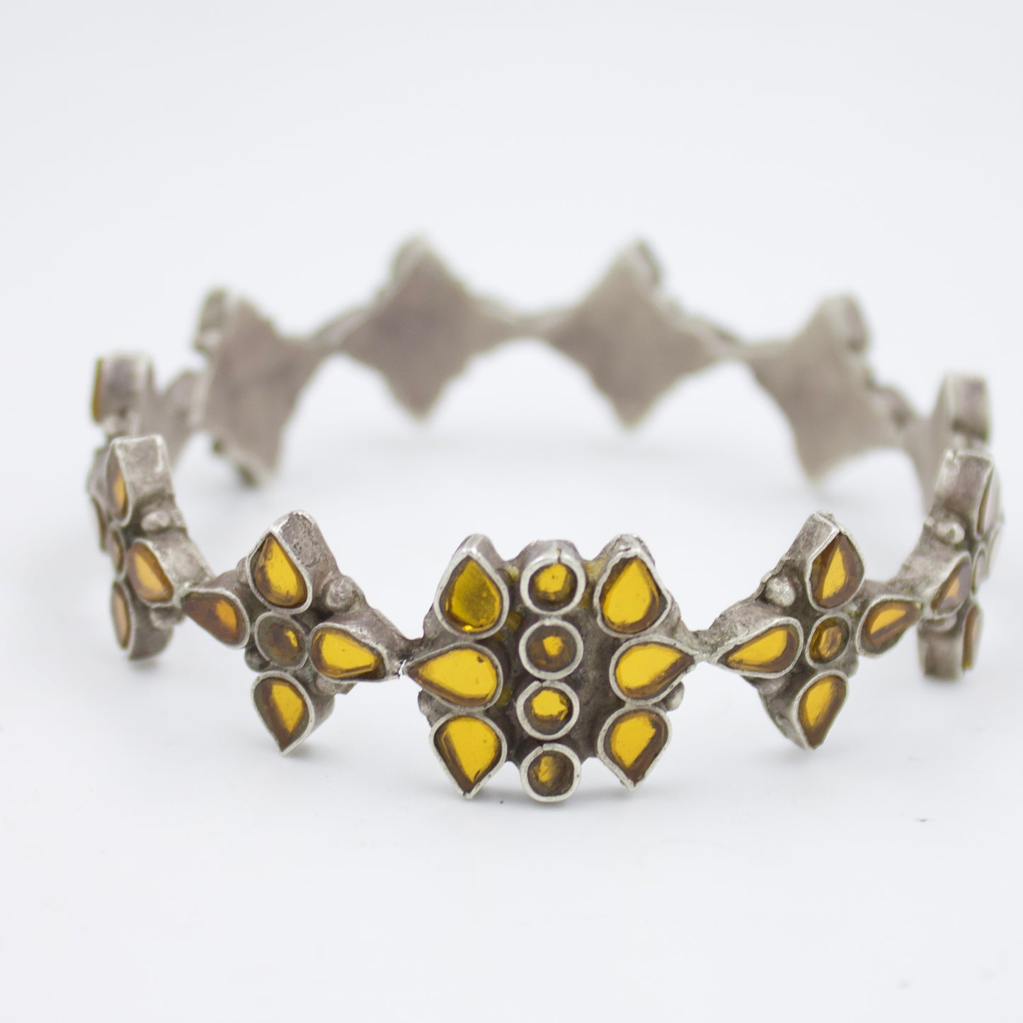 Handmade Barmeri Colored Glass Slip On Kada Bangle in Sterling Silver