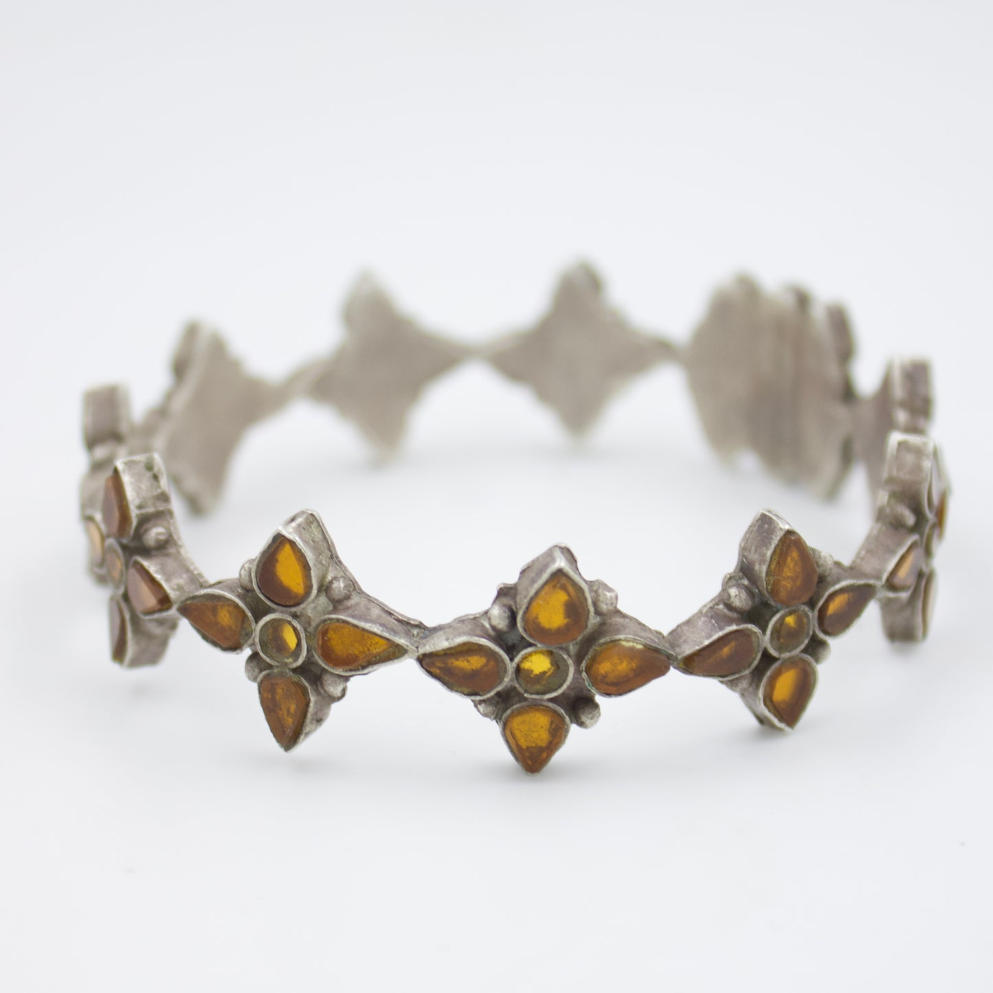 Handmade Barmeri Colored Glass Slip On Kada Bangle in Sterling Silver