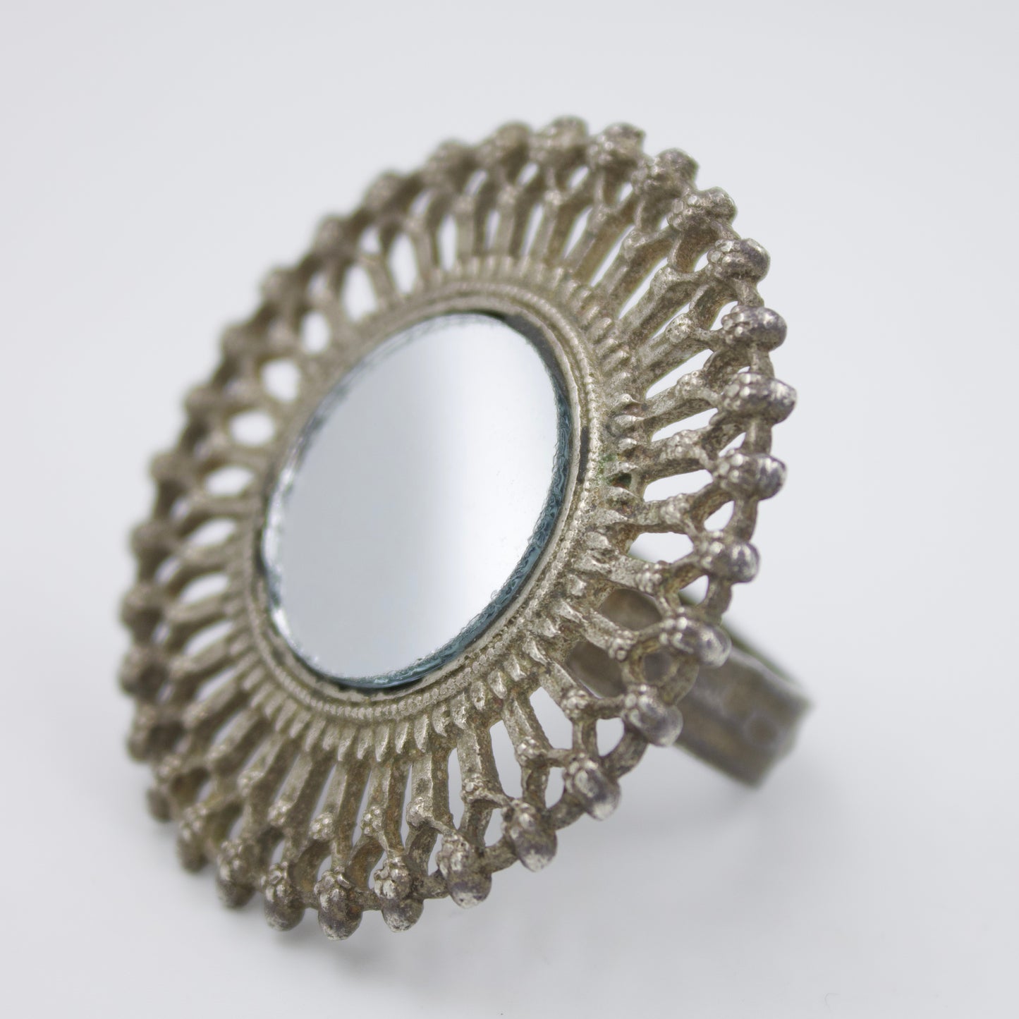 Antique Mirror Cocktail Ring in Sterling Silver