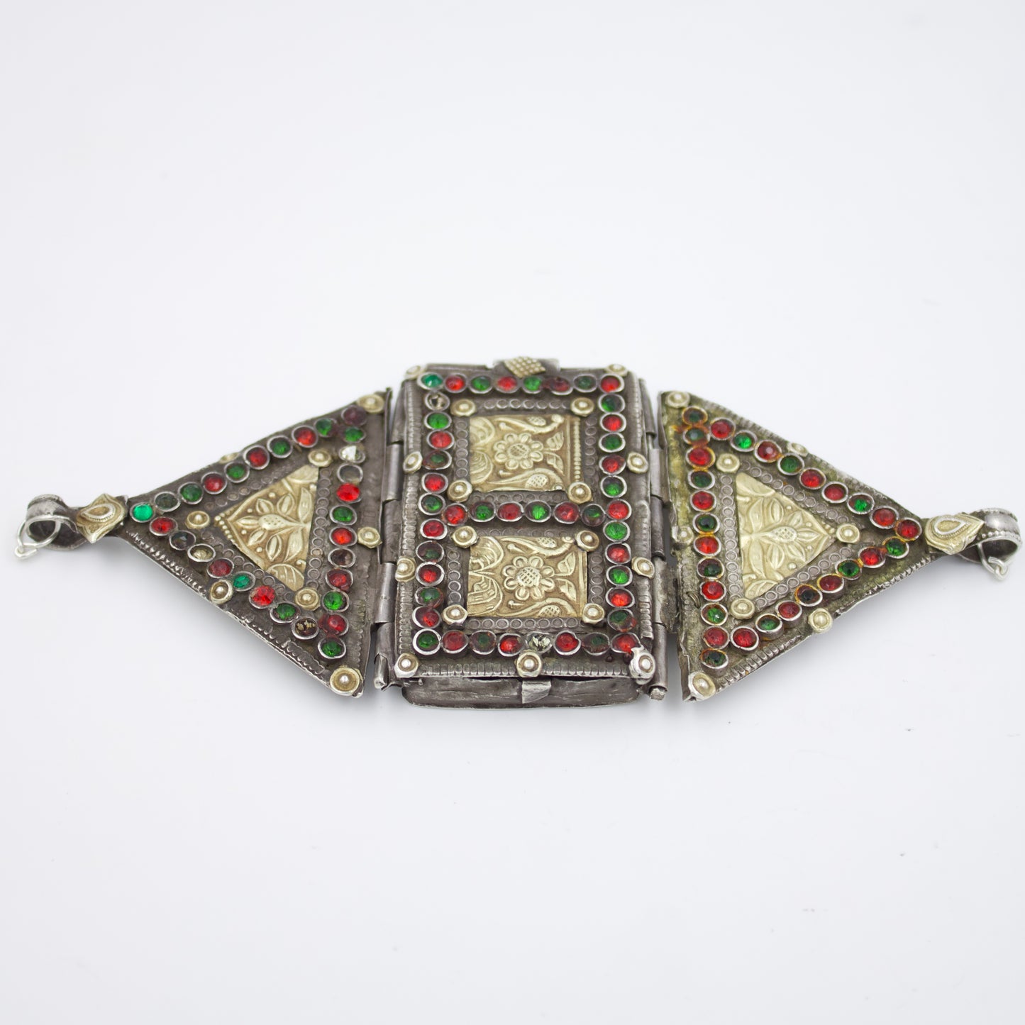 Antique Barmeri Choker / Bajuband with Colored Rhinestone with Hidden Compartment in Silver Circa 1920's Collectors Piece