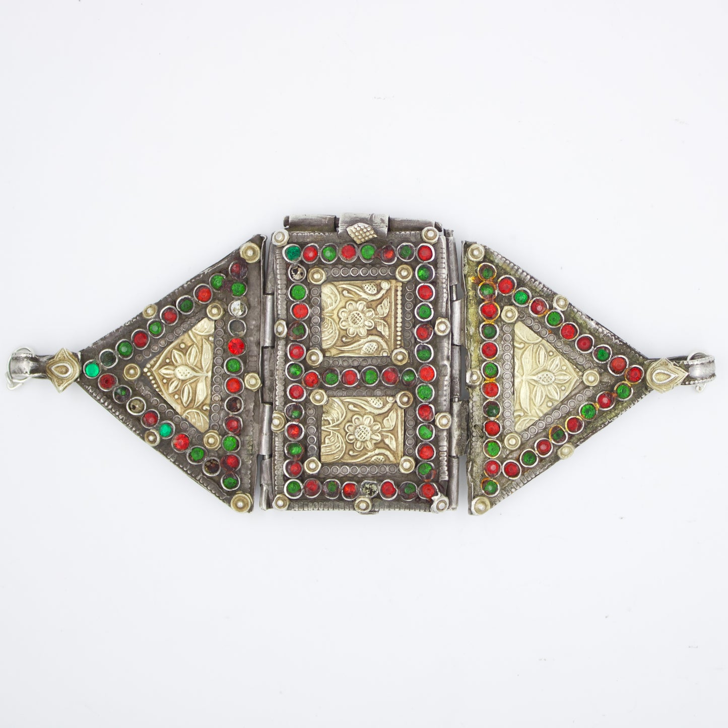 Antique Barmeri Choker / Bajuband with Colored Rhinestone with Hidden Compartment in Silver Circa 1920's Collectors Piece