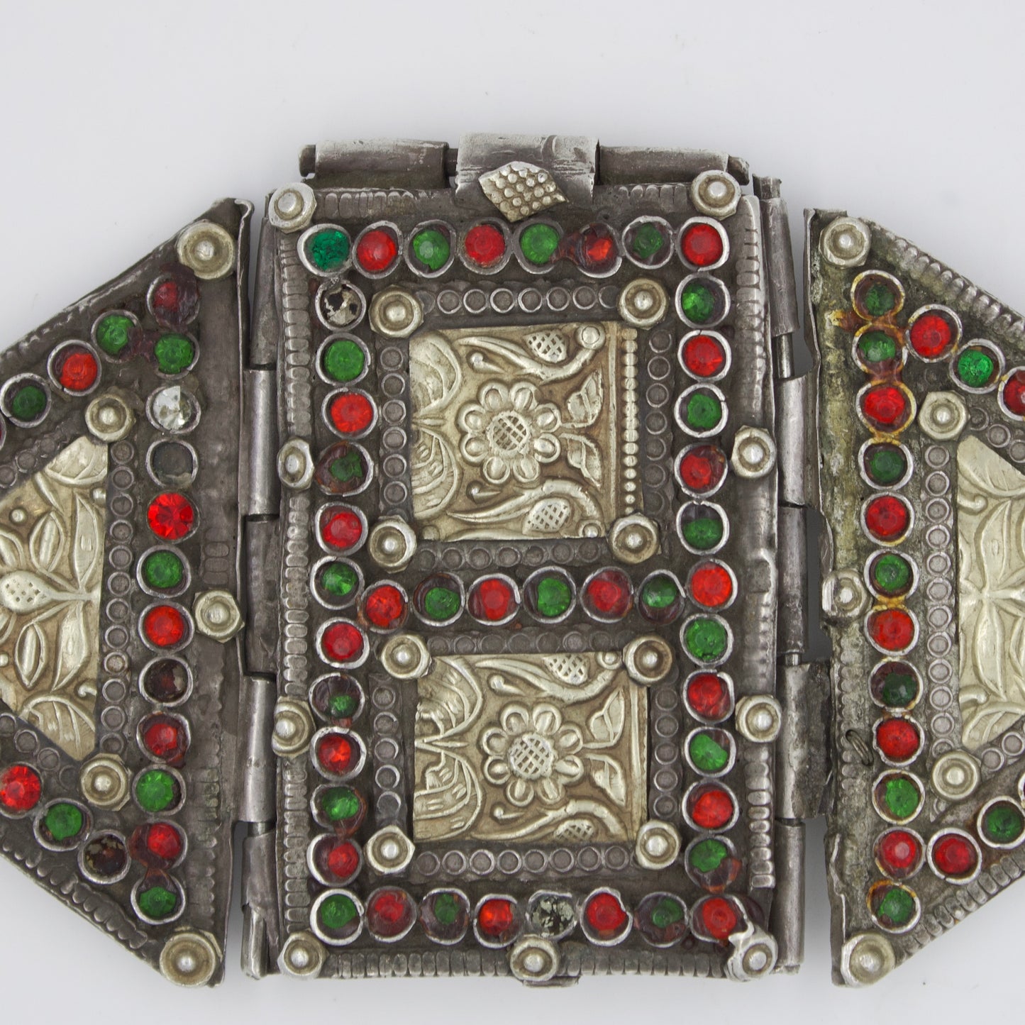 Antique Barmeri Choker / Bajuband with Colored Rhinestone with Hidden Compartment in Silver Circa 1920's Collectors Piece