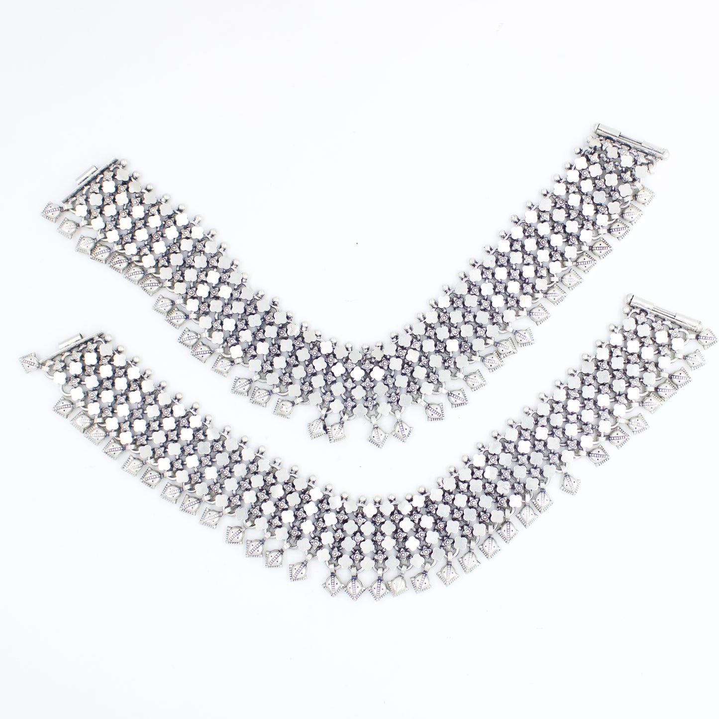 Elegant Handmade Broad Chatai Anklet/Payal in Sterling Silver
