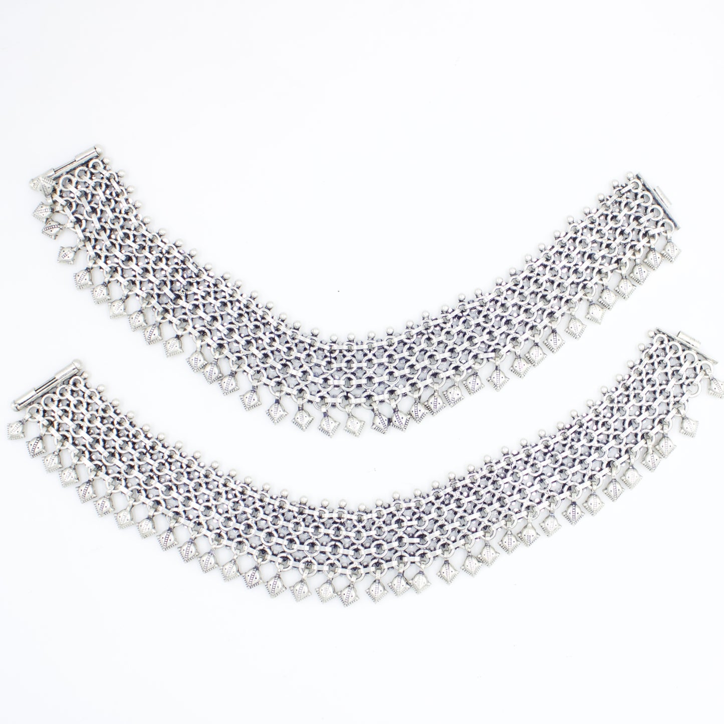 Elegant Handmade Broad Chatai Anklet/Payal in Sterling Silver