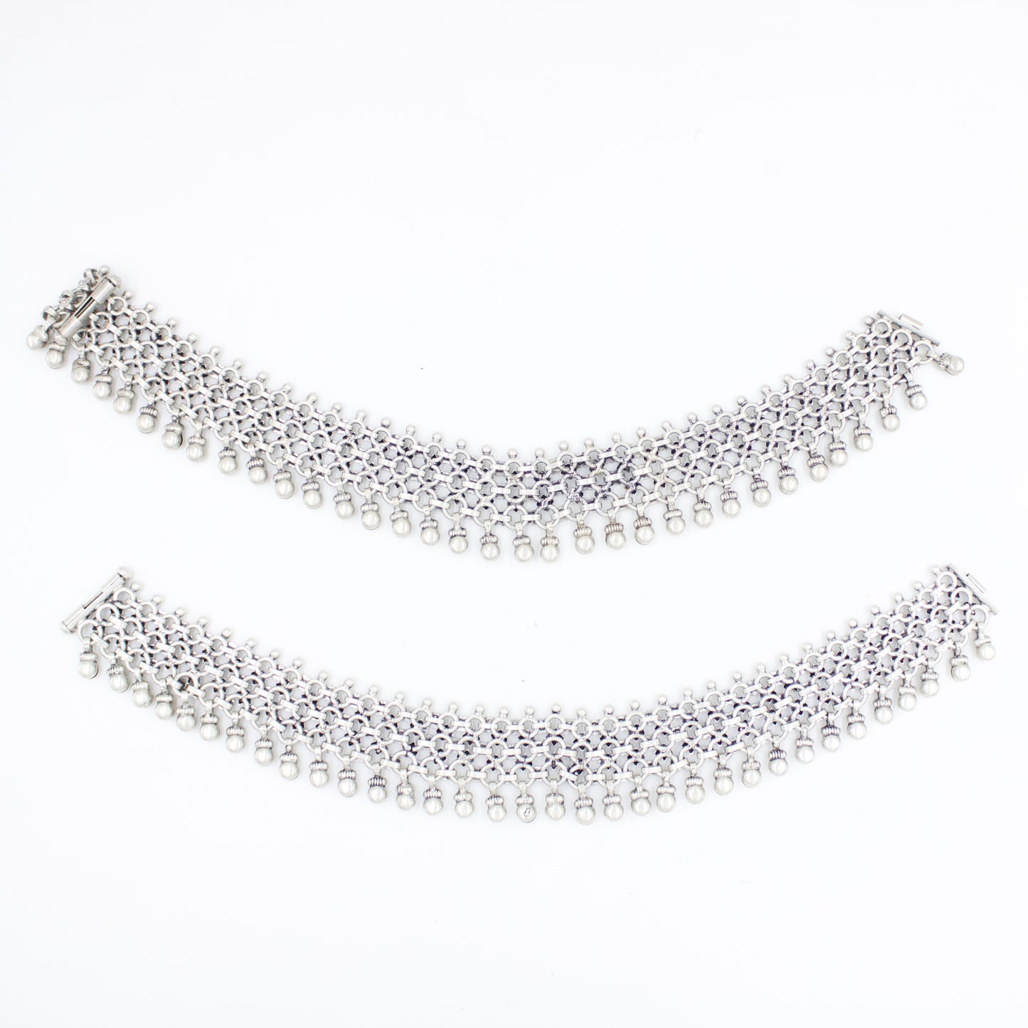 Elegant Handmade Indian Rajasthani Tribal Chatai Statement Anklet/Payal in Sterling Silver