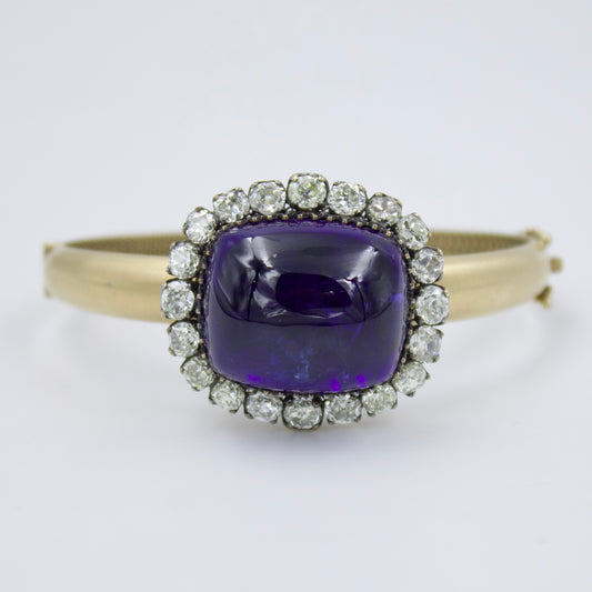 Statement Tanzanite and Diamond Hinged Bracelet in 18K Brushed Gold