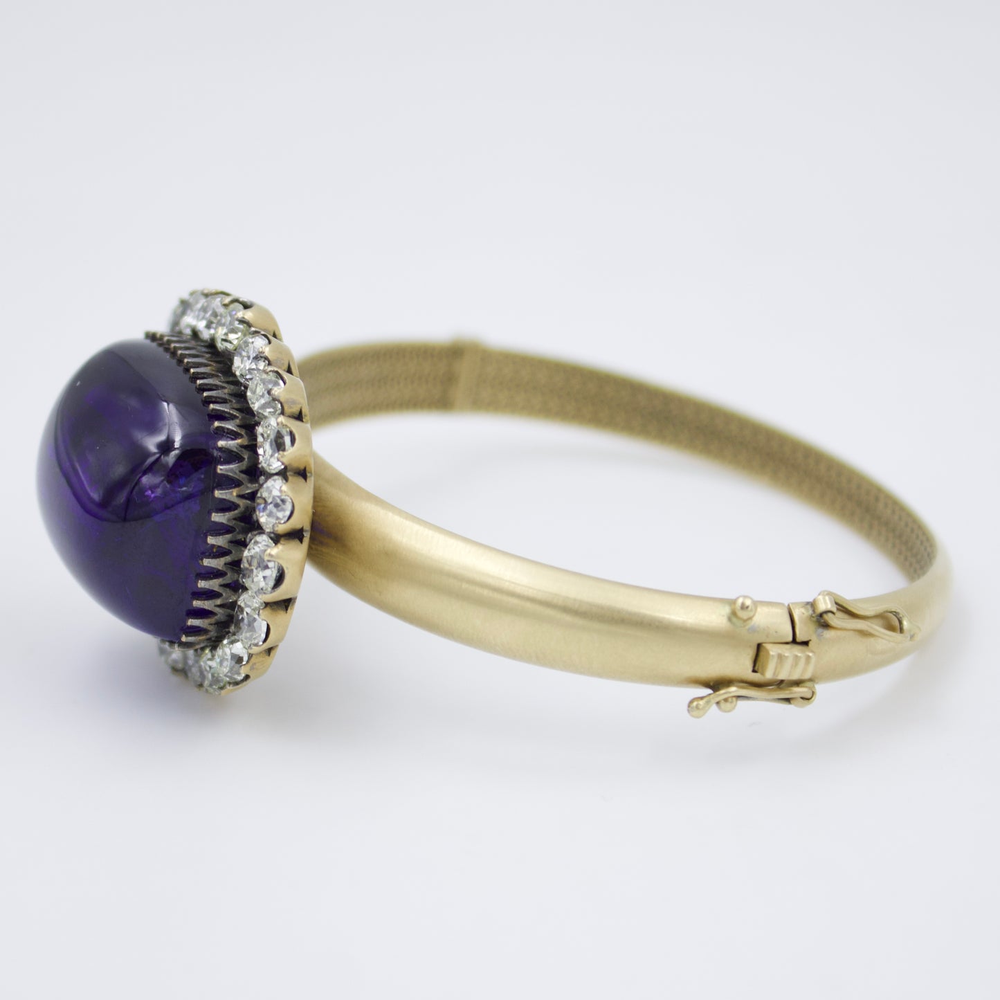 Statement Tanzanite and Diamond Hinged Bracelet in 18K Brushed Gold