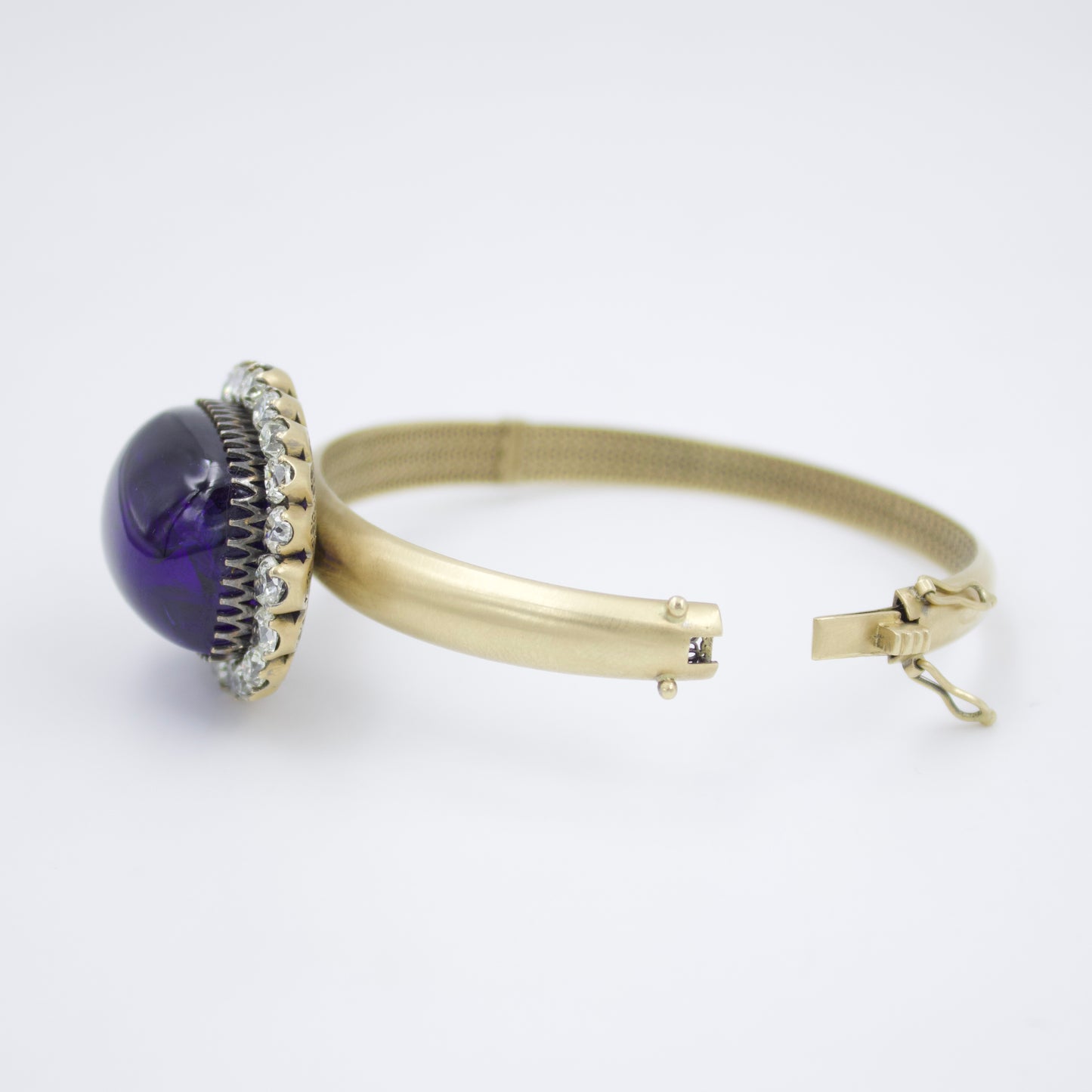 Statement Tanzanite and Diamond Hinged Bracelet in 18K Brushed Gold