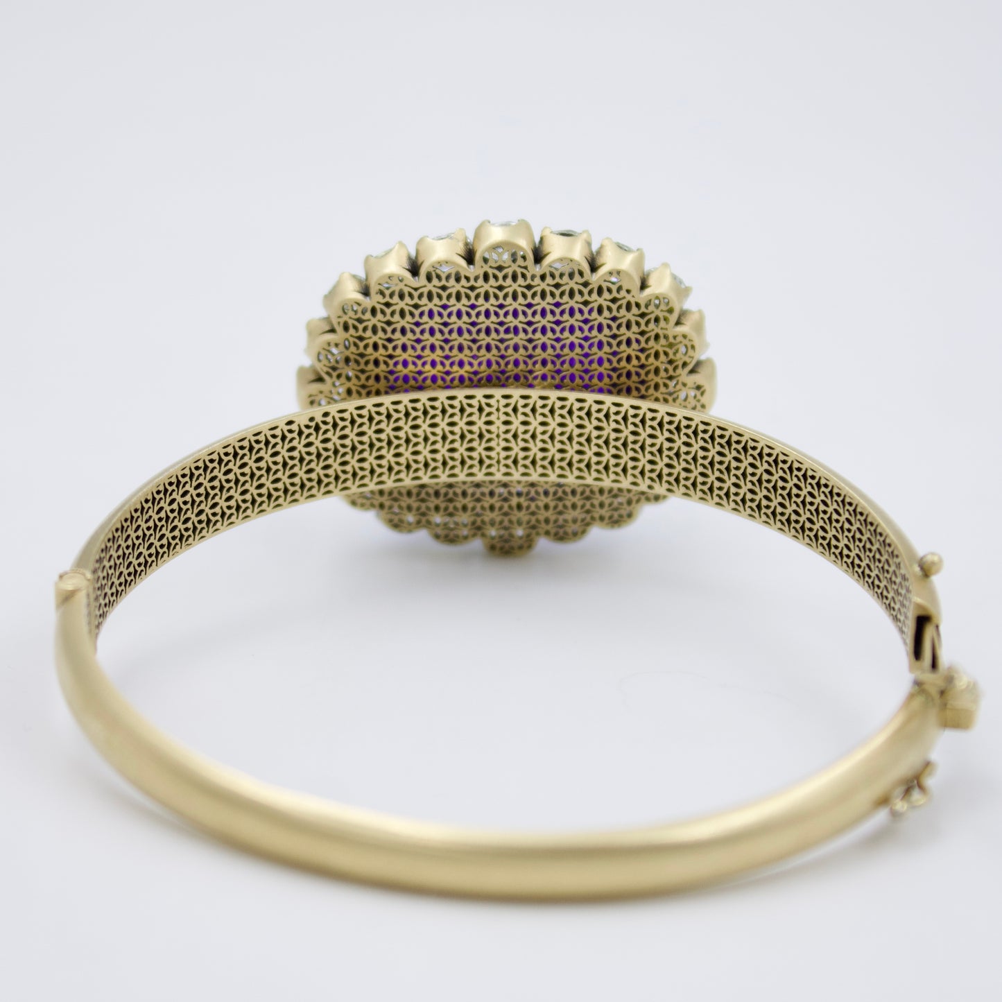 Statement Tanzanite and Diamond Hinged Bracelet in 18K Brushed Gold