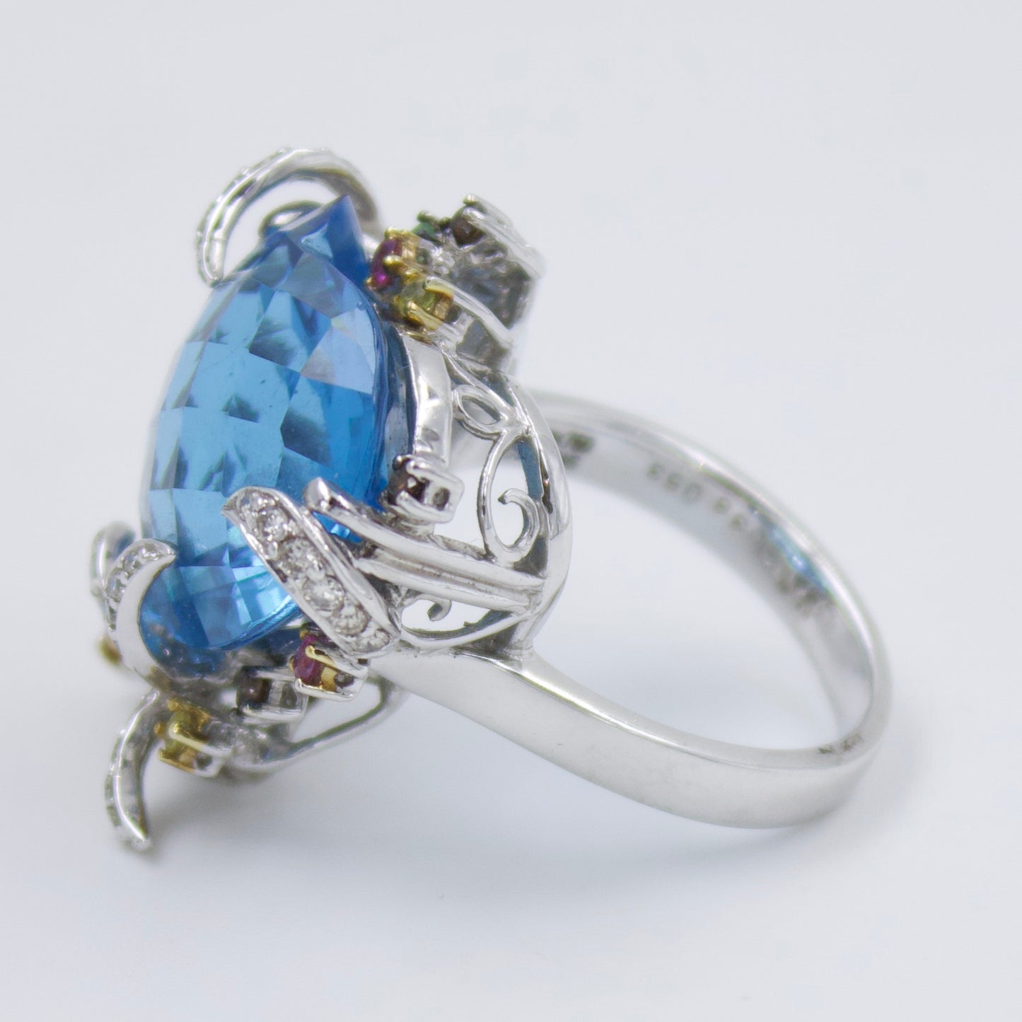 Blue Topaz Heart Cocktail Ring in 18K White Gold