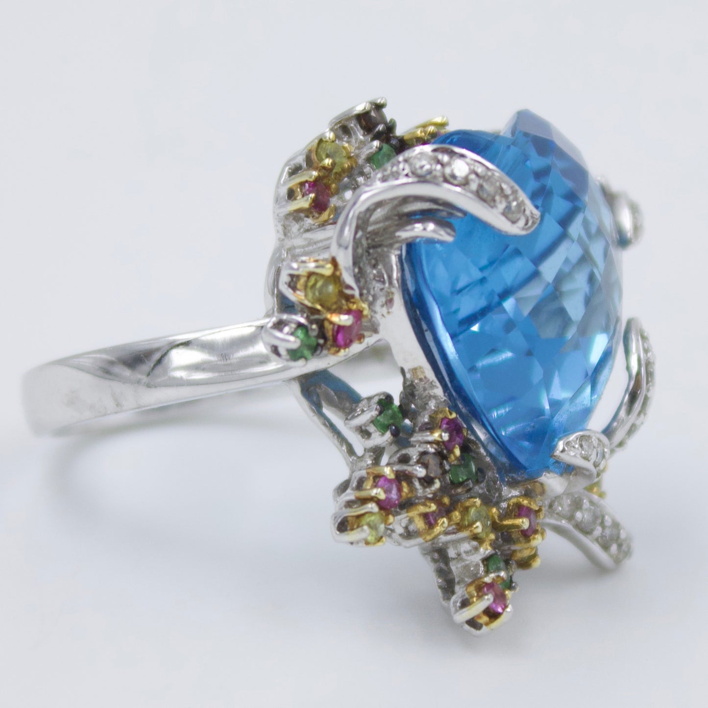 Blue Topaz Heart Cocktail Ring in 18K White Gold