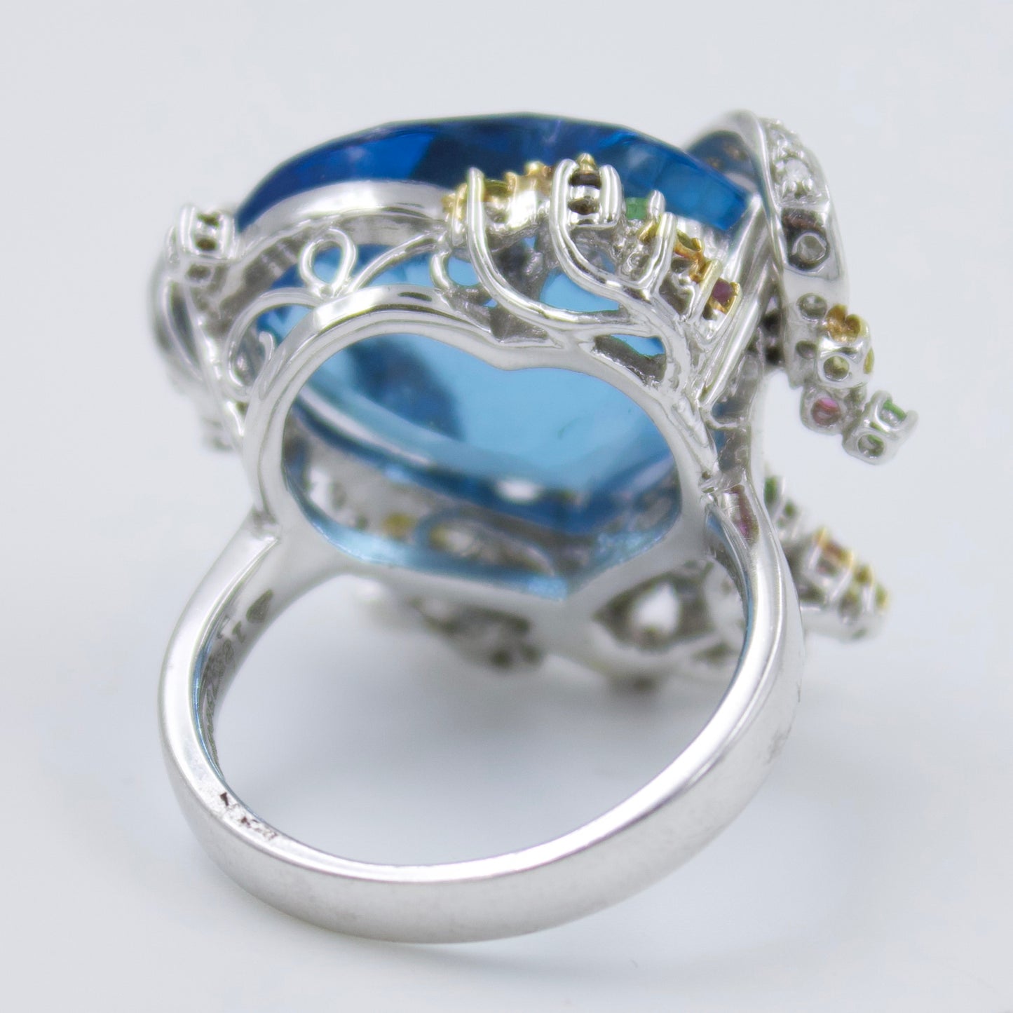 Blue Topaz Heart Cocktail Ring in 18K White Gold
