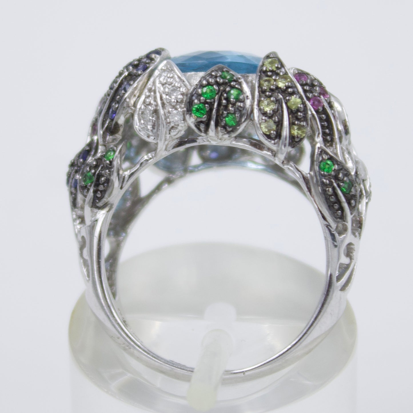 Blue Topaz Floral Cocktail Ring in 18K White Gold