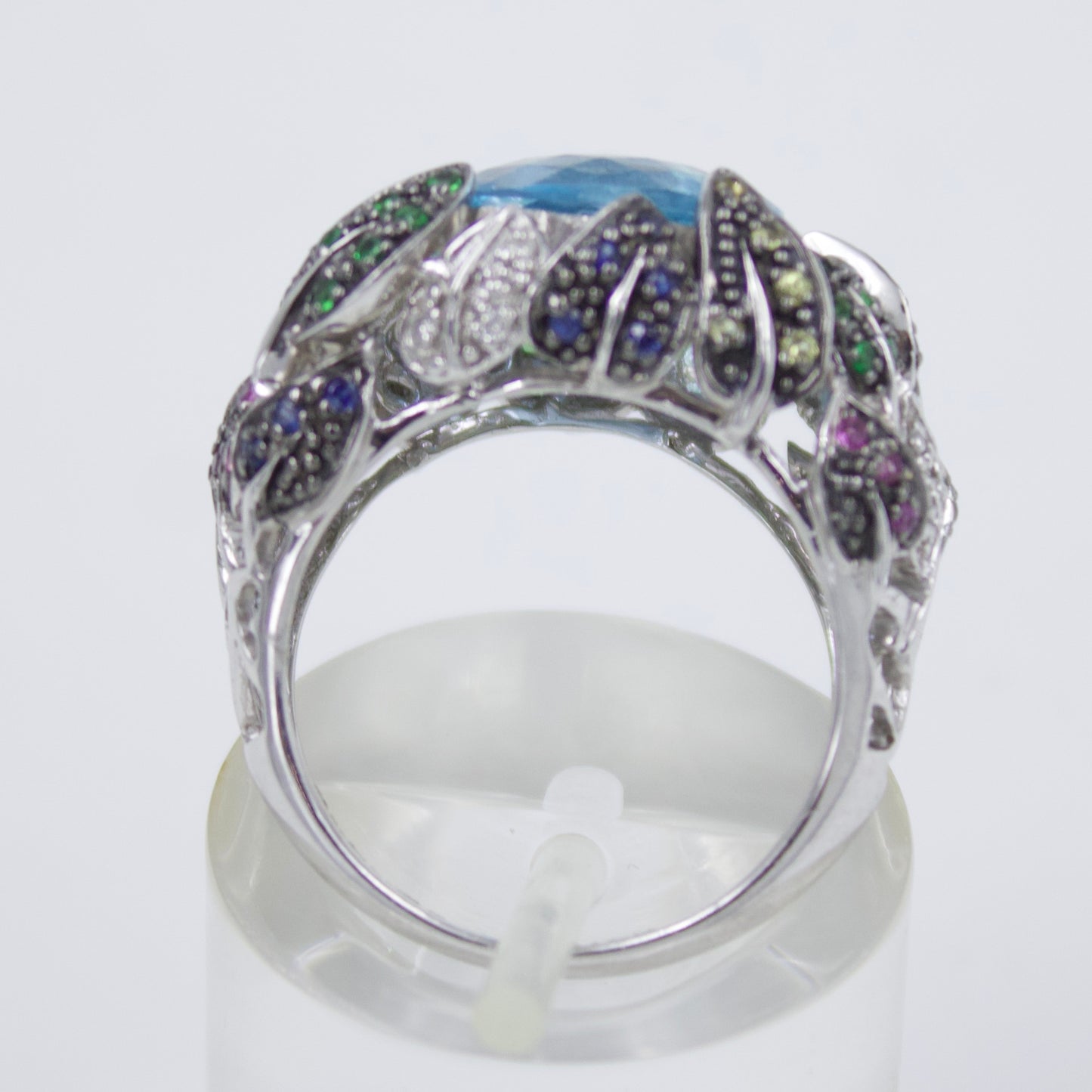Blue Topaz Floral Cocktail Ring in 18K White Gold