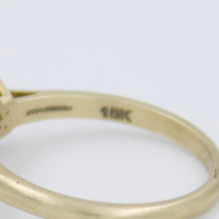 Elegant Natural Emerald & Old Mine Diamond 3 Stone Ring in 18K Yellow Brushed Gold