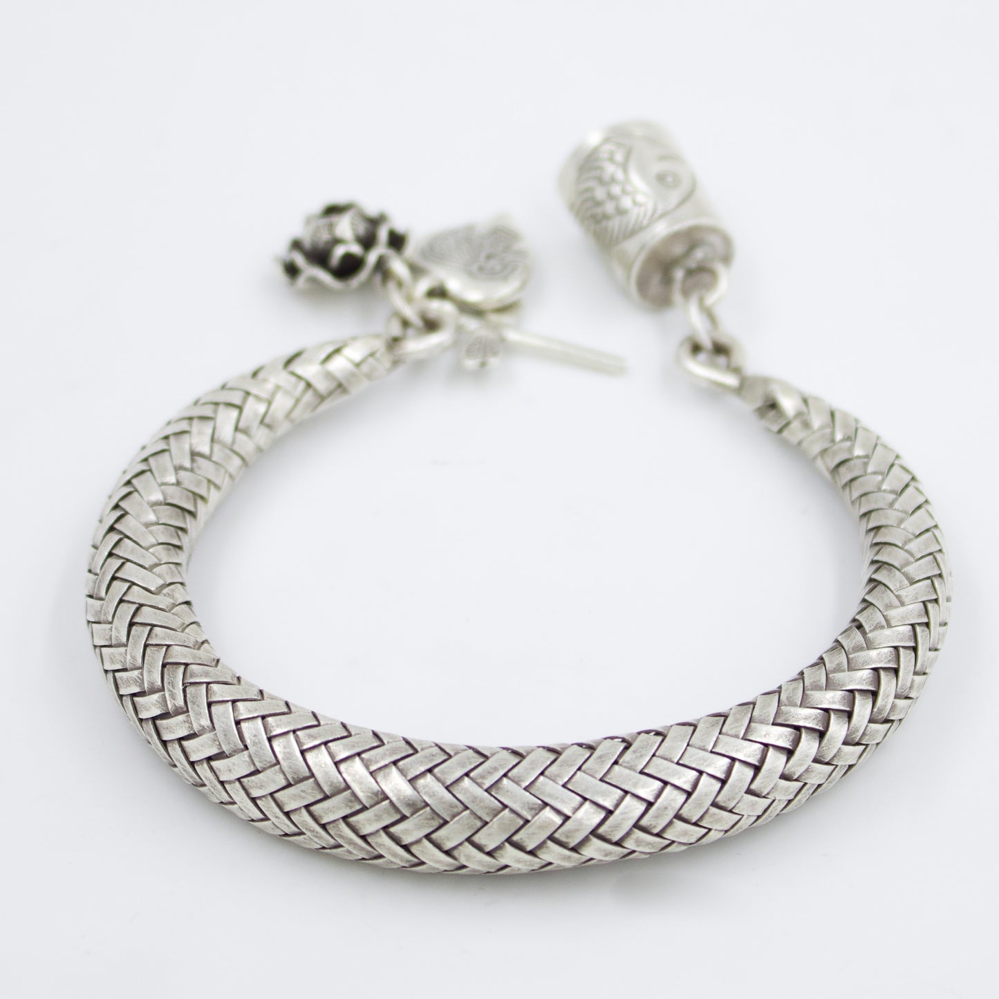 Indonesian Hand-woven Timeless Charm Cuff Bracelet in Sterling Silver